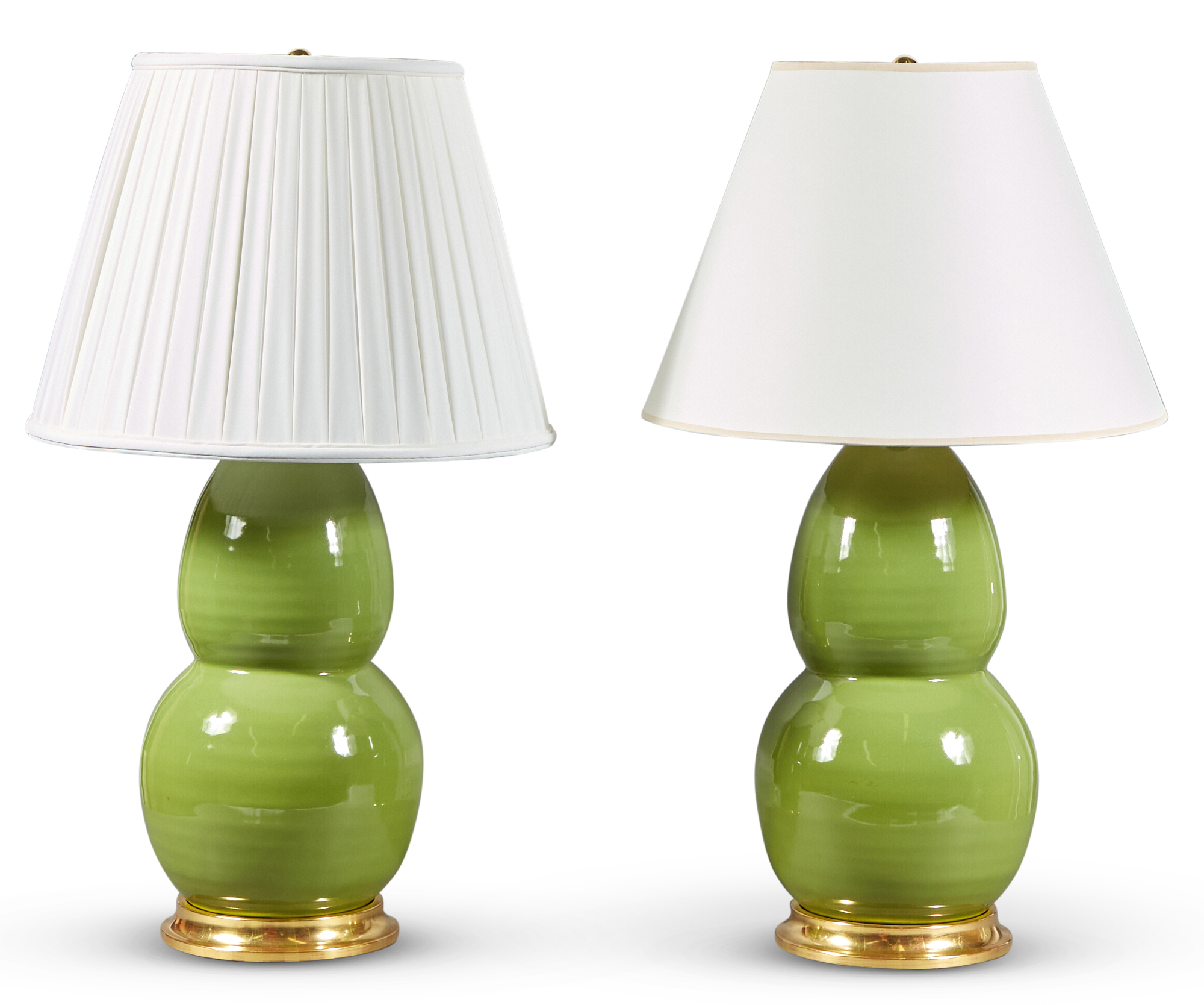 Lot image - Pair of Green Glazed Ceramic Double-Gourd Form Table Lamps