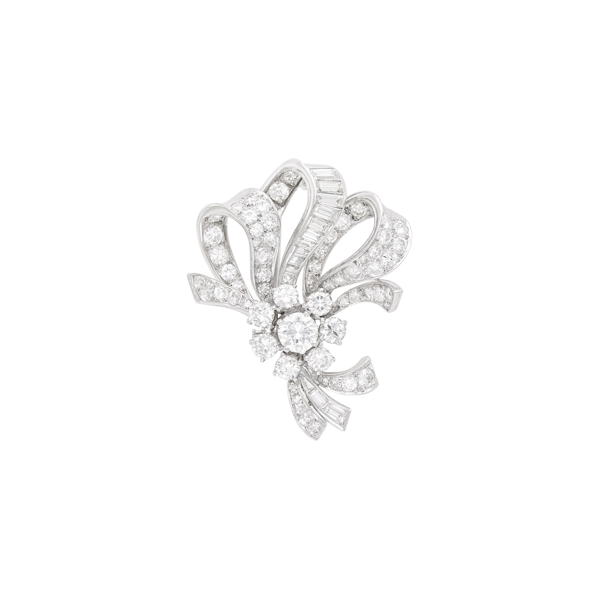 Lot image - Van Cleef & Arpels Platinum and Diamond Clip-Brooch