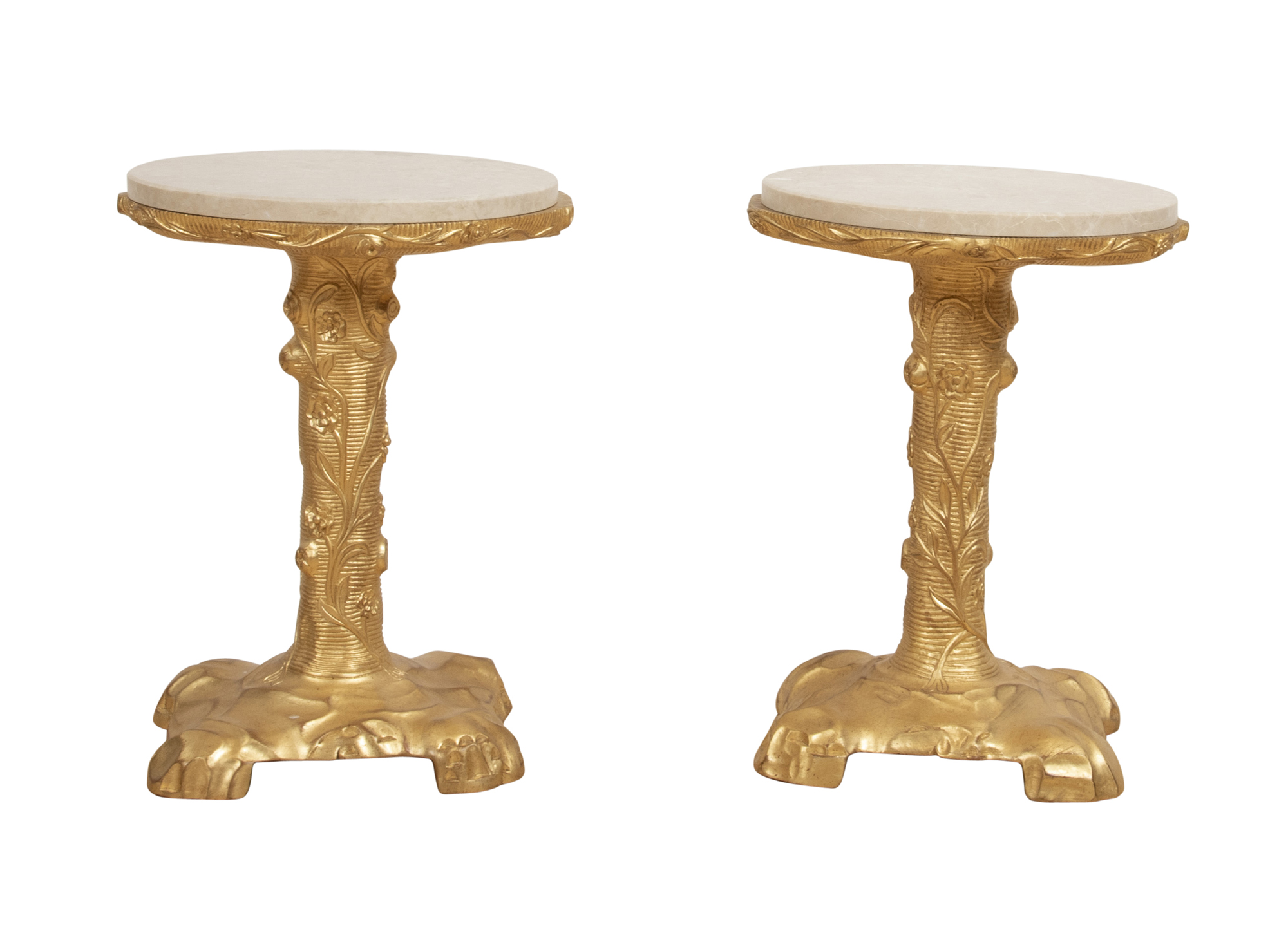 Lot image - Pair of Bunny Williams Designed Giltwood Low Tables with Stone Tops