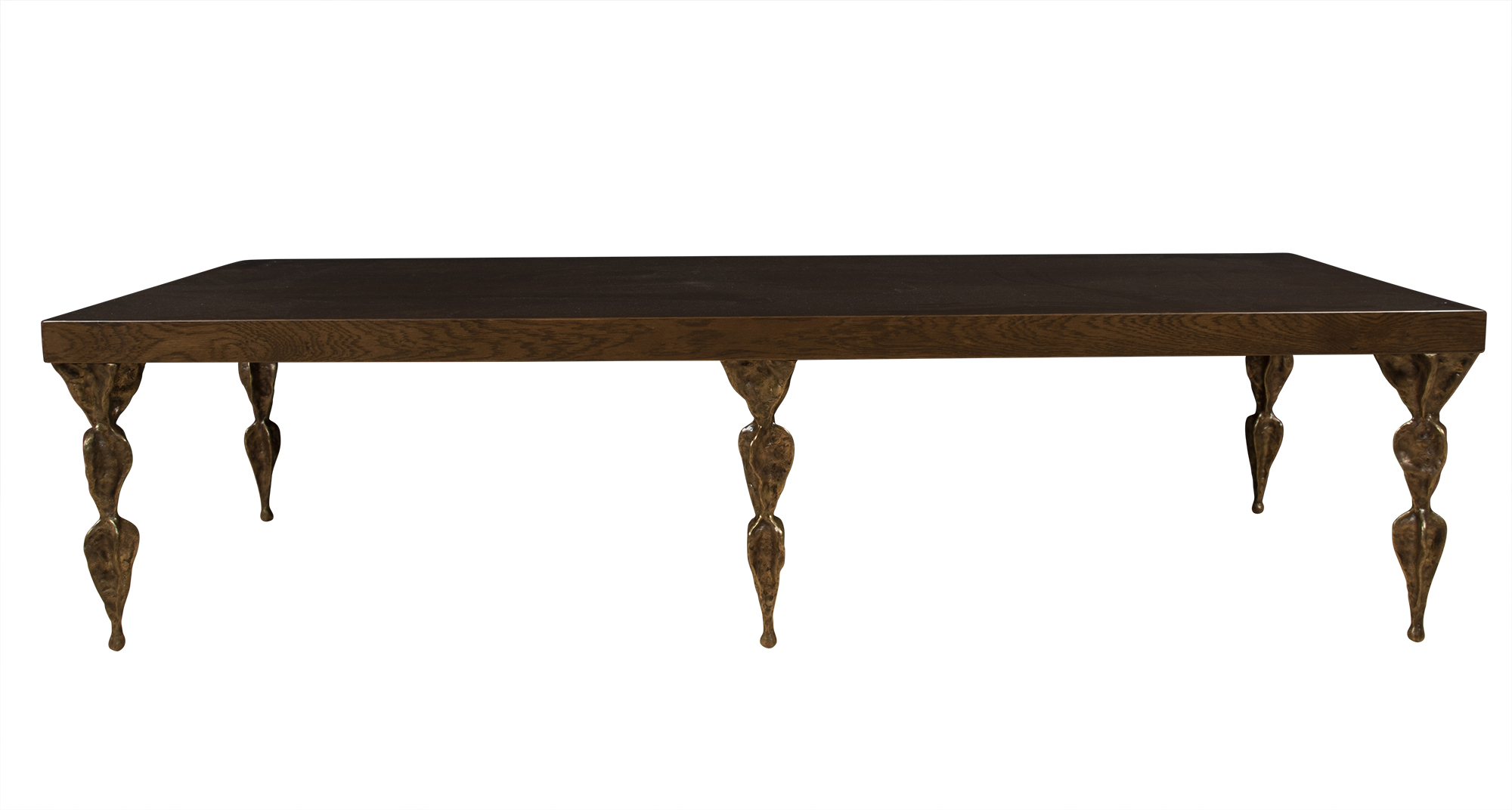 Lot image - Dark Stained Wood and Patinated Metal Low Table