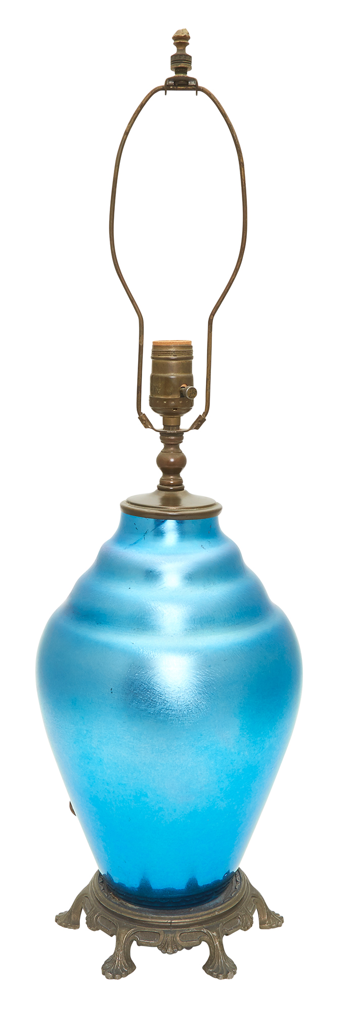 Lot image - Durand Metal Mounted Iridescent Glass Beehive Lamp