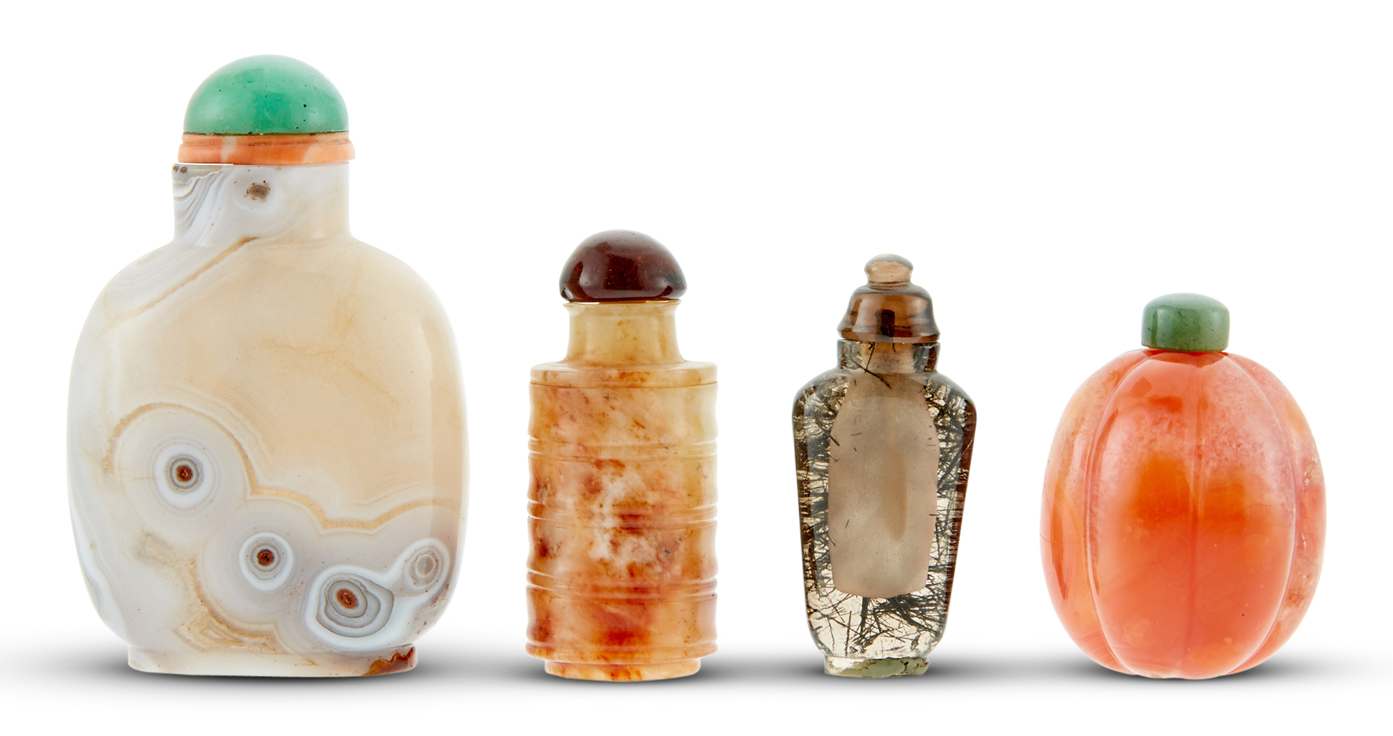 Lot image - Four Chinese Hardstone Snuff Bottles