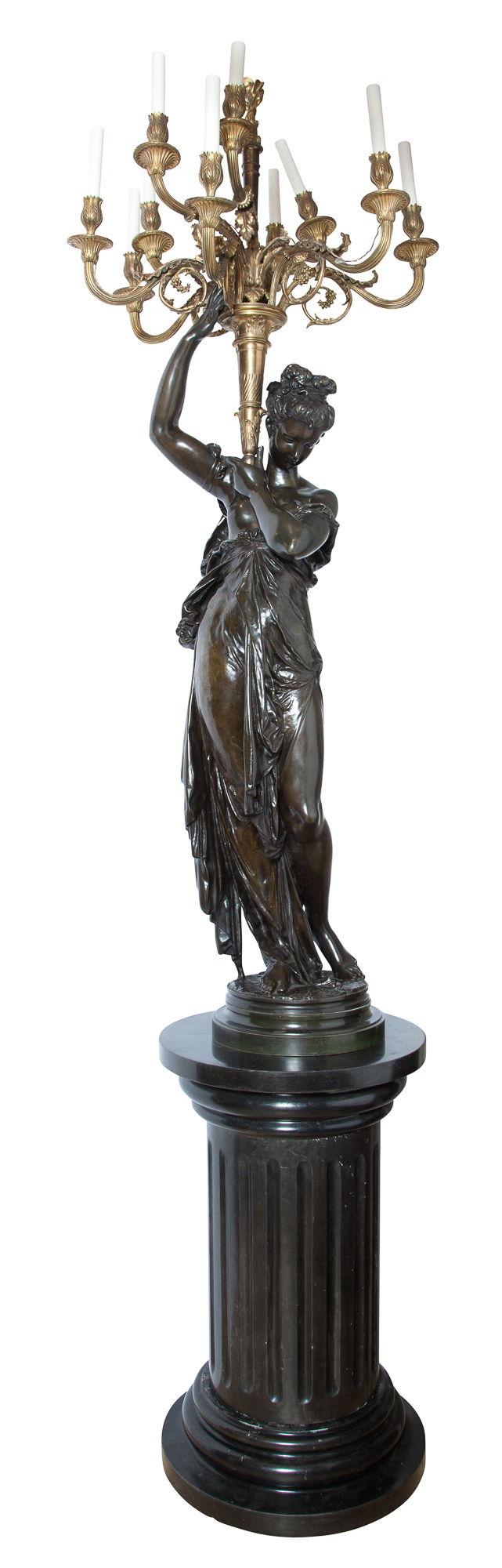 Lot image - French Gilt and Patinated Bronze Figural Ten-Light Torchère