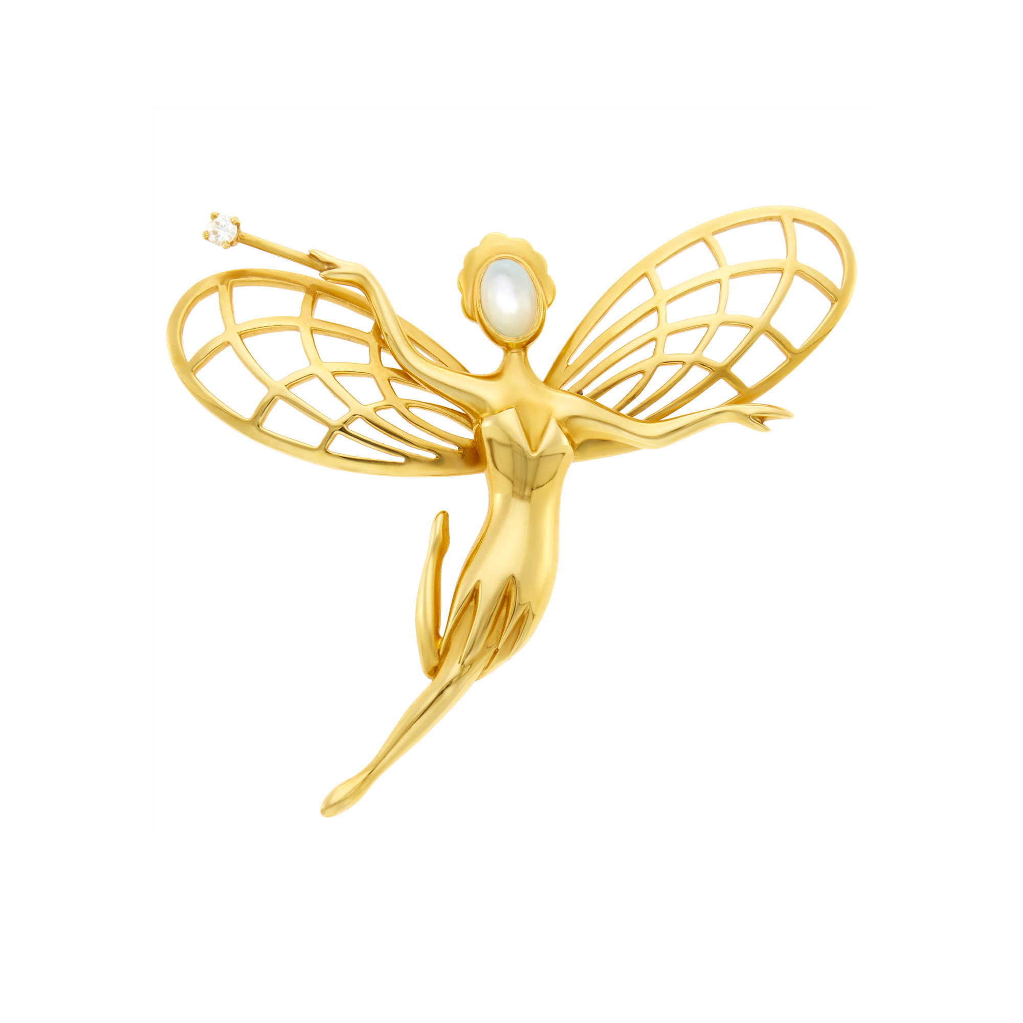 Lot image - Van Cleef & Arpels Gold, Moonstone and Diamond Fairy Brooch