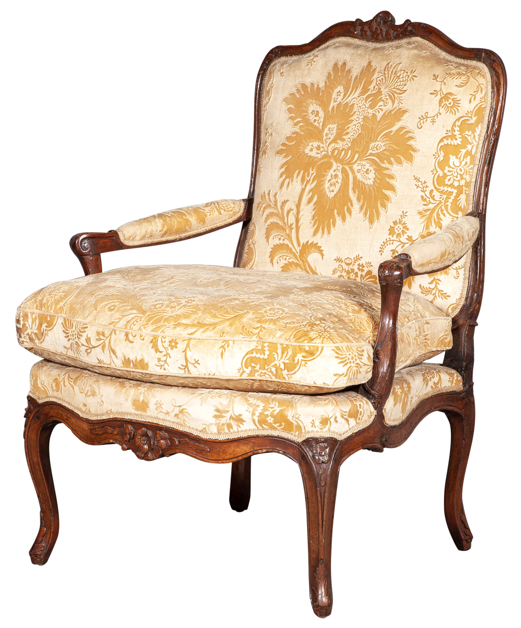 Lot image - Louis XV Velvet-Upholstered Beechwood Fauteuil à la Reine