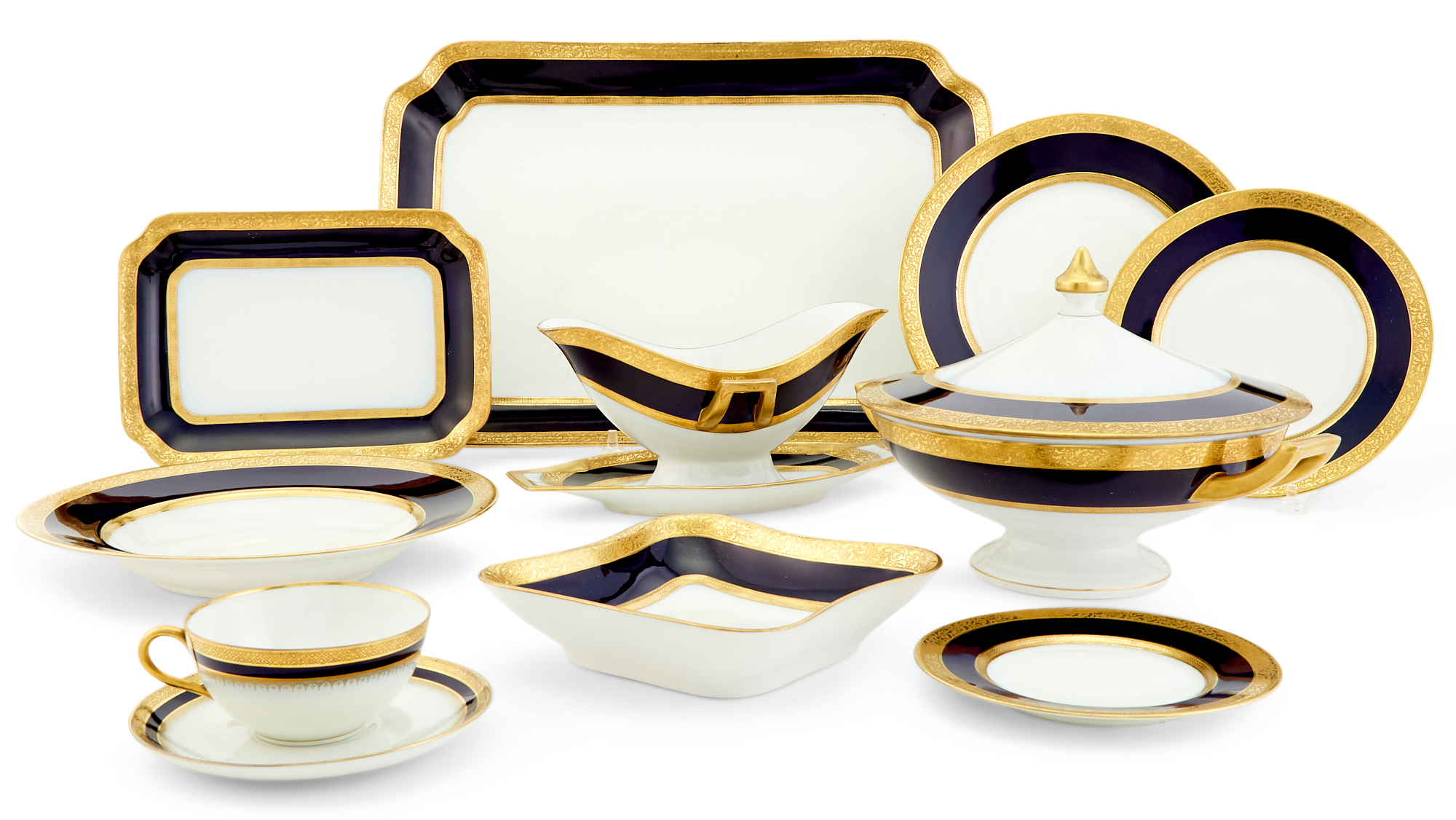 Lot image - Hutschenreuther Cobalt and Gilt Decorated Porcelain Dinner Service