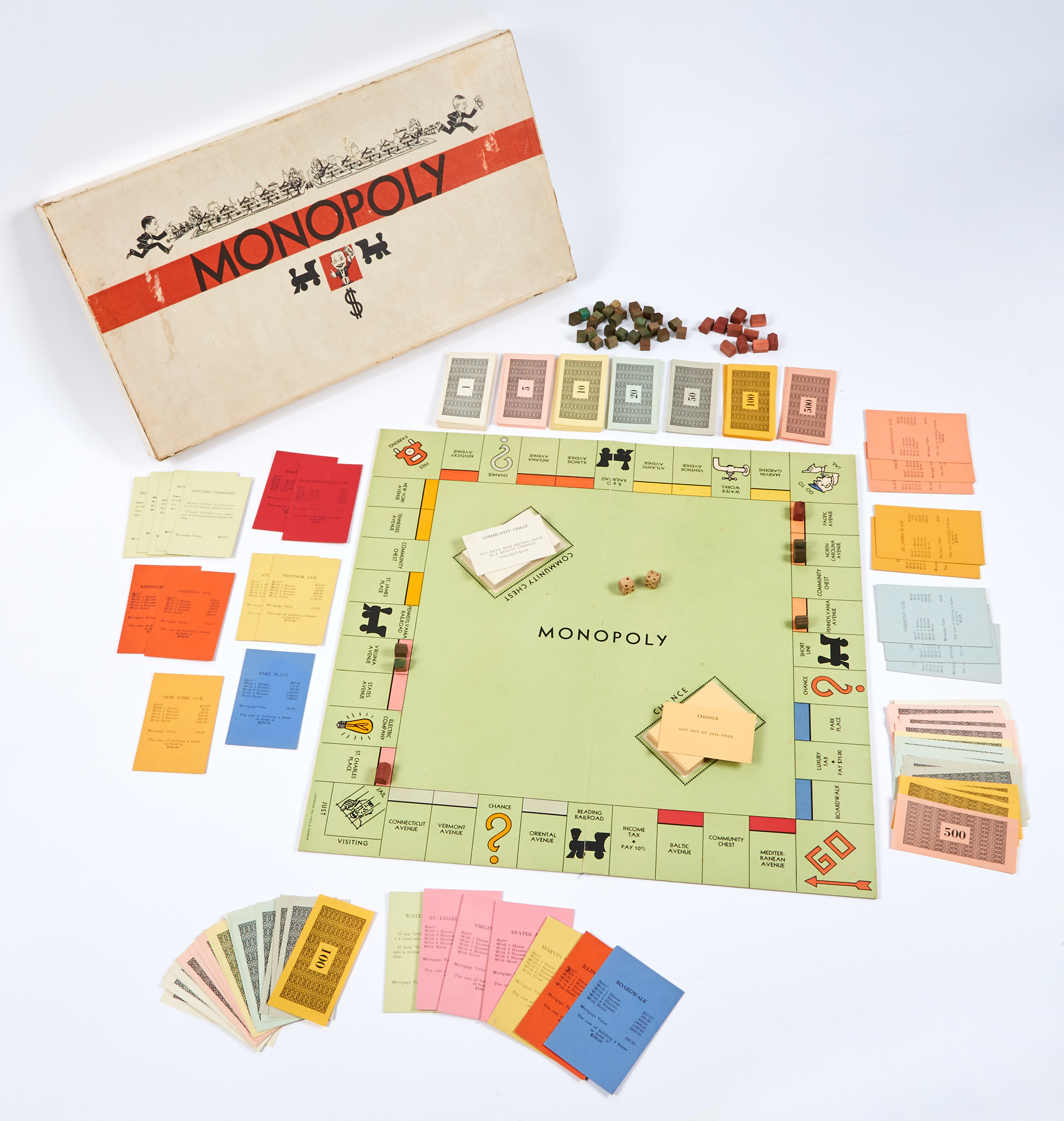 Lot image - MONOPOLY  DARROW, CHARLES. An early Monopoly White Box Game Set.
