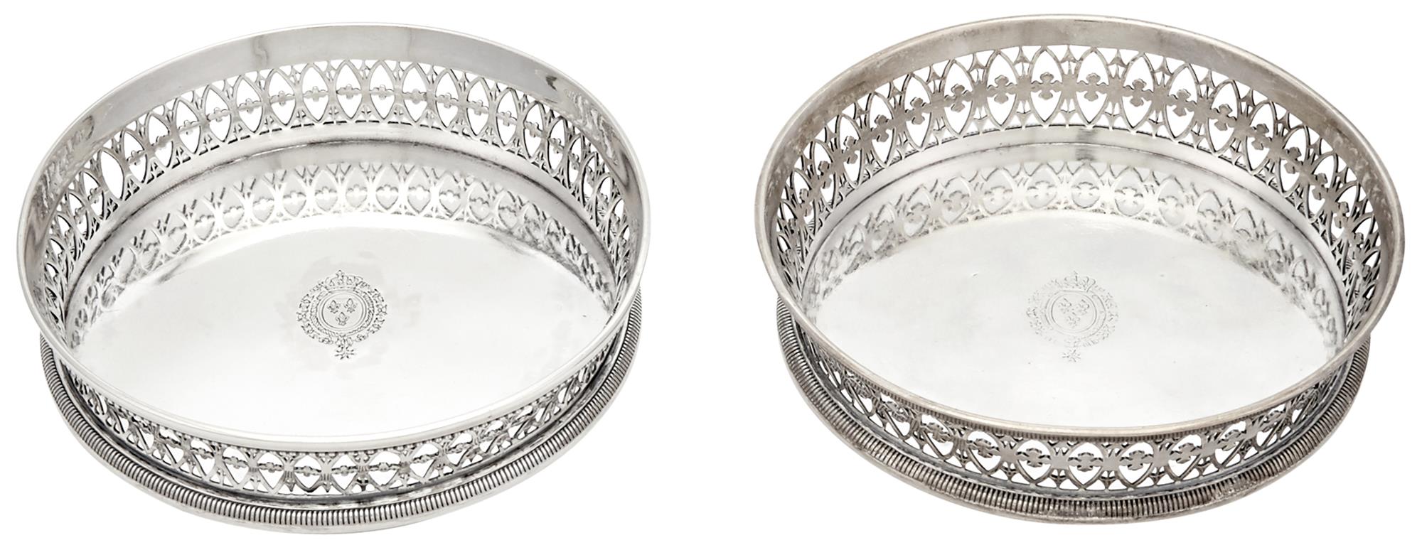 Lot image - Of Royal Interest: Two French Silver Wine Coasters from the Service of Louis XVIII