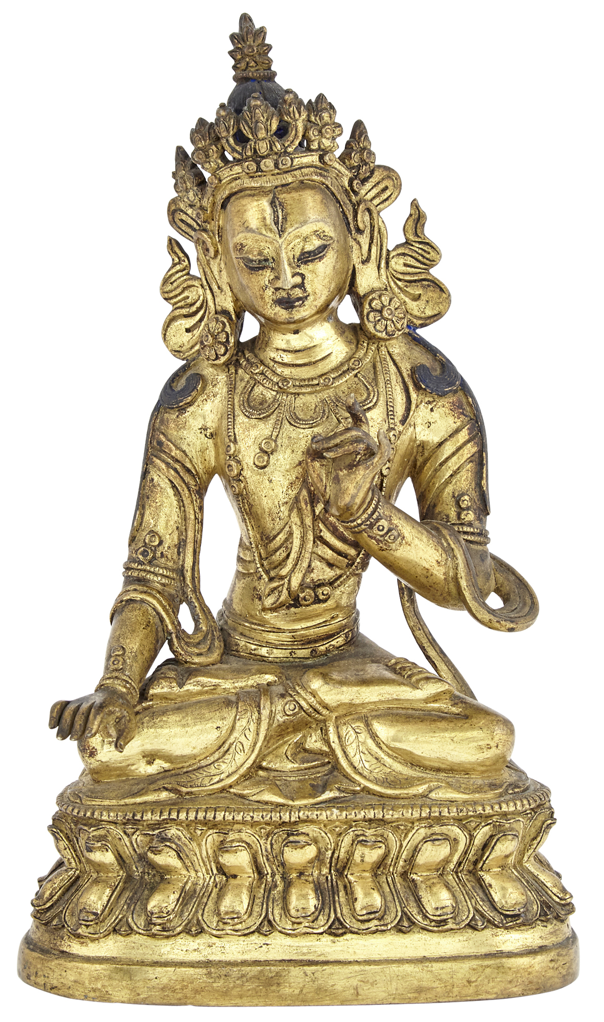 Lot image - A Tibetan Gilt Bronze Seated Figure of Tara