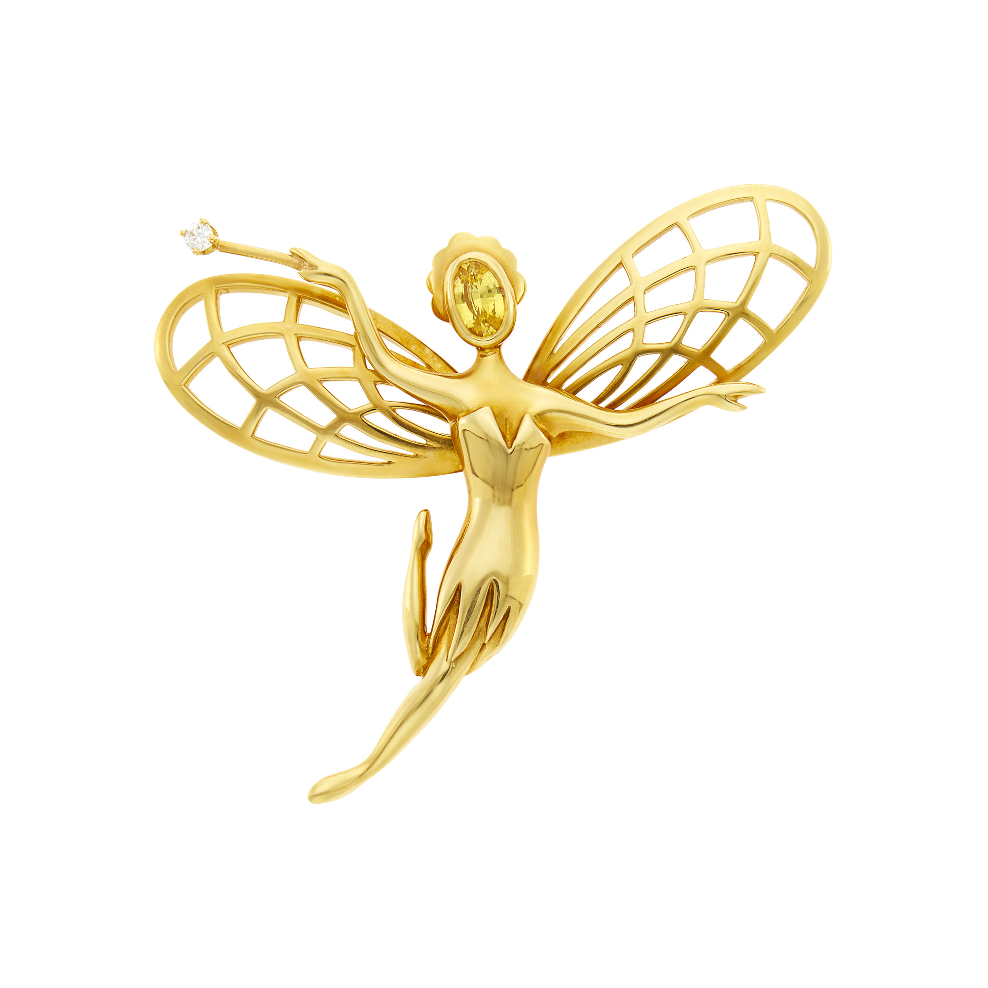 Lot image - Van Cleef & Arpels Gold, Yellow Sapphire and Diamond Fairy Brooch