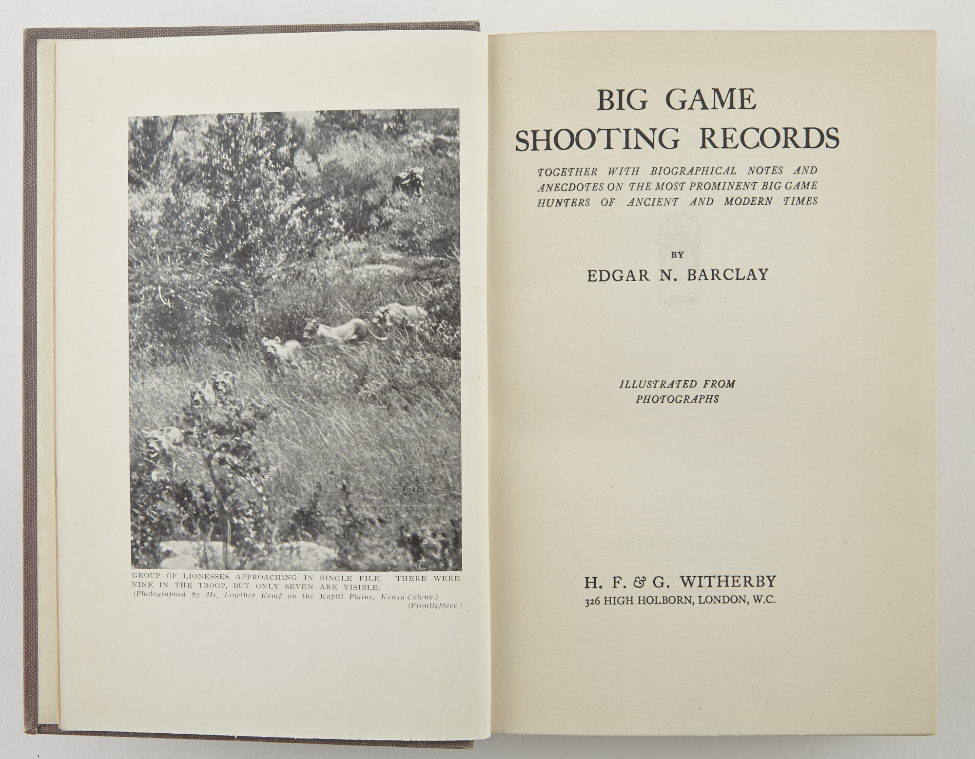 Lot image - BARCLAY, EDGAR N.  Big Game Shooting Records. Together with biographical notes and anecdotes on the most prominent big game hunters of ancient and modern times.