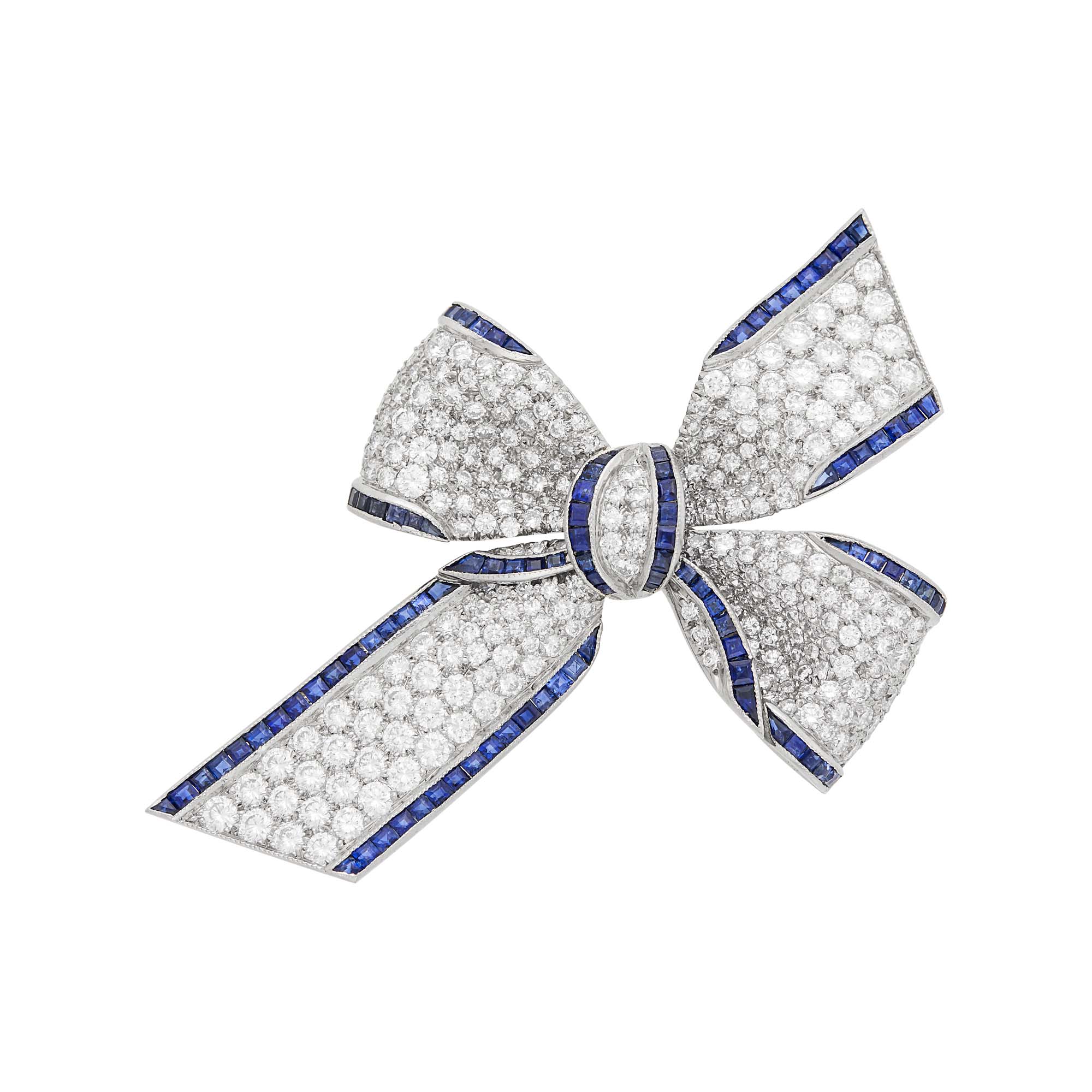 Lot image - Tiffany & Co. Platinum, Diamond and Sapphire Bow Brooch