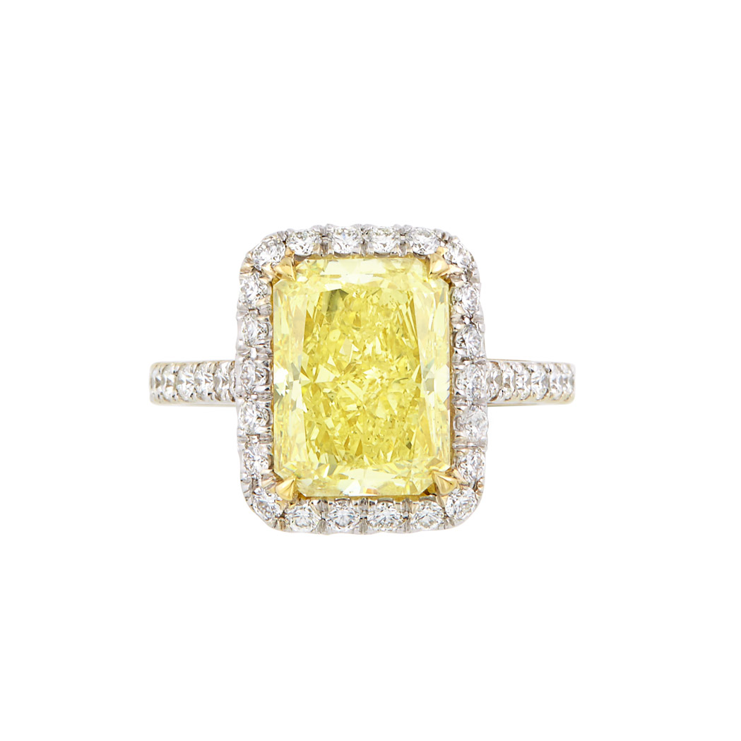 Lot image - Two-Color Gold, Fancy Light Yellow Diamond and Diamond Ring