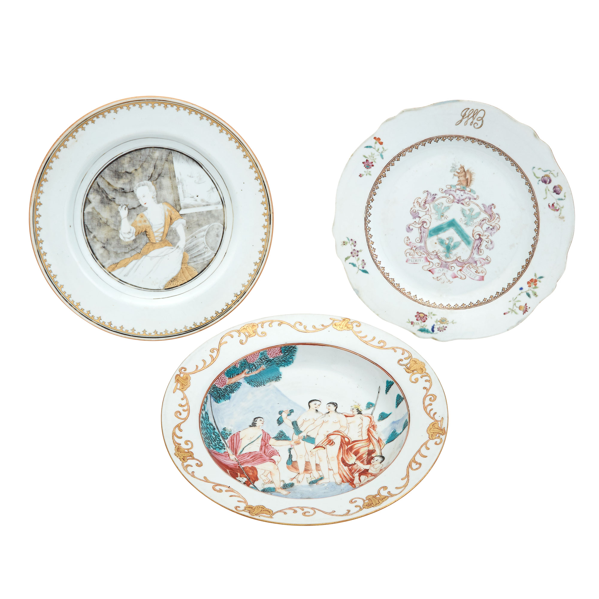 Lot image - Group of Three Chinese Export Porcelain Plates