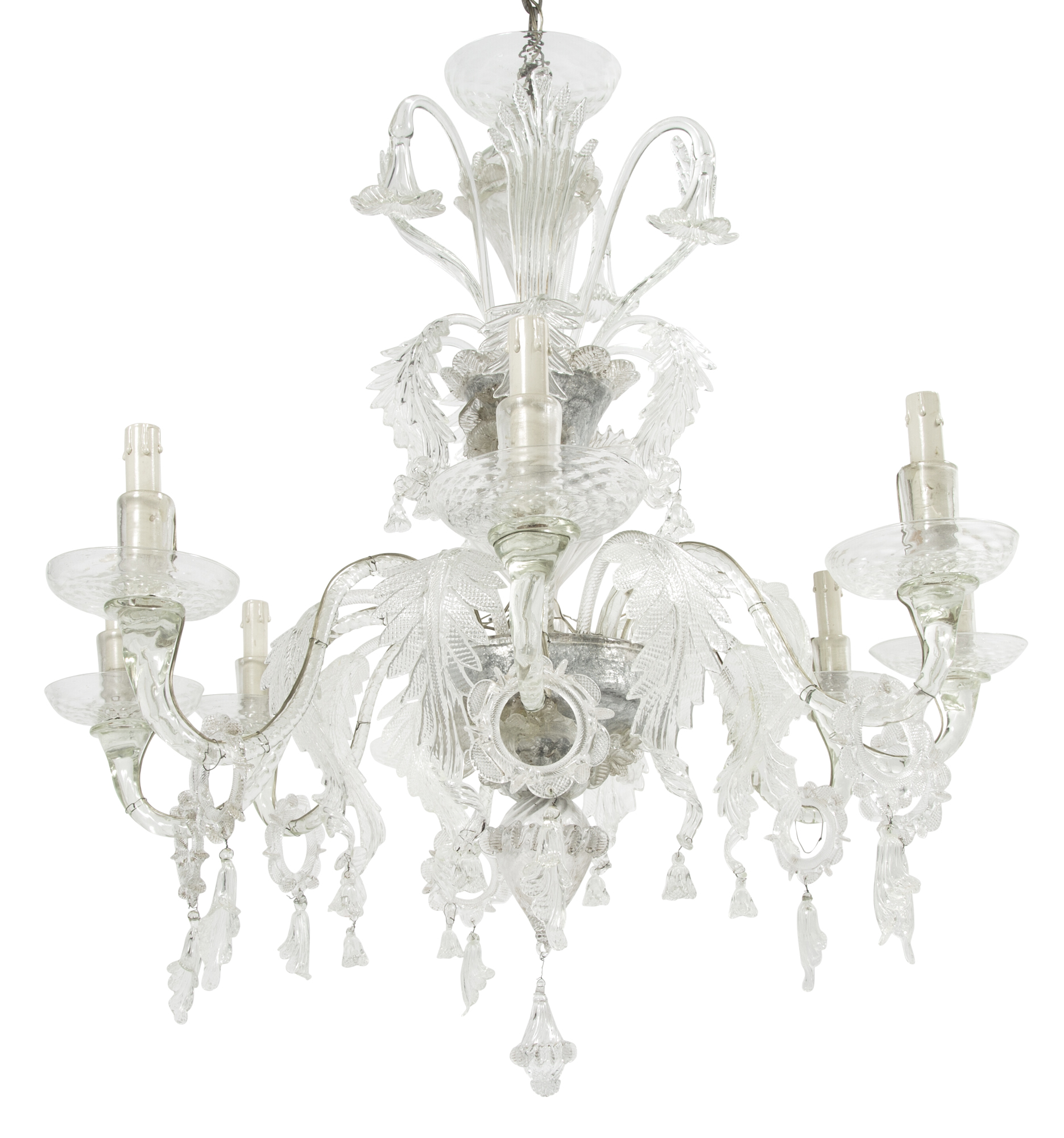 Lot image - Italian Colorless Cut Glass Eight-Light Chandelier