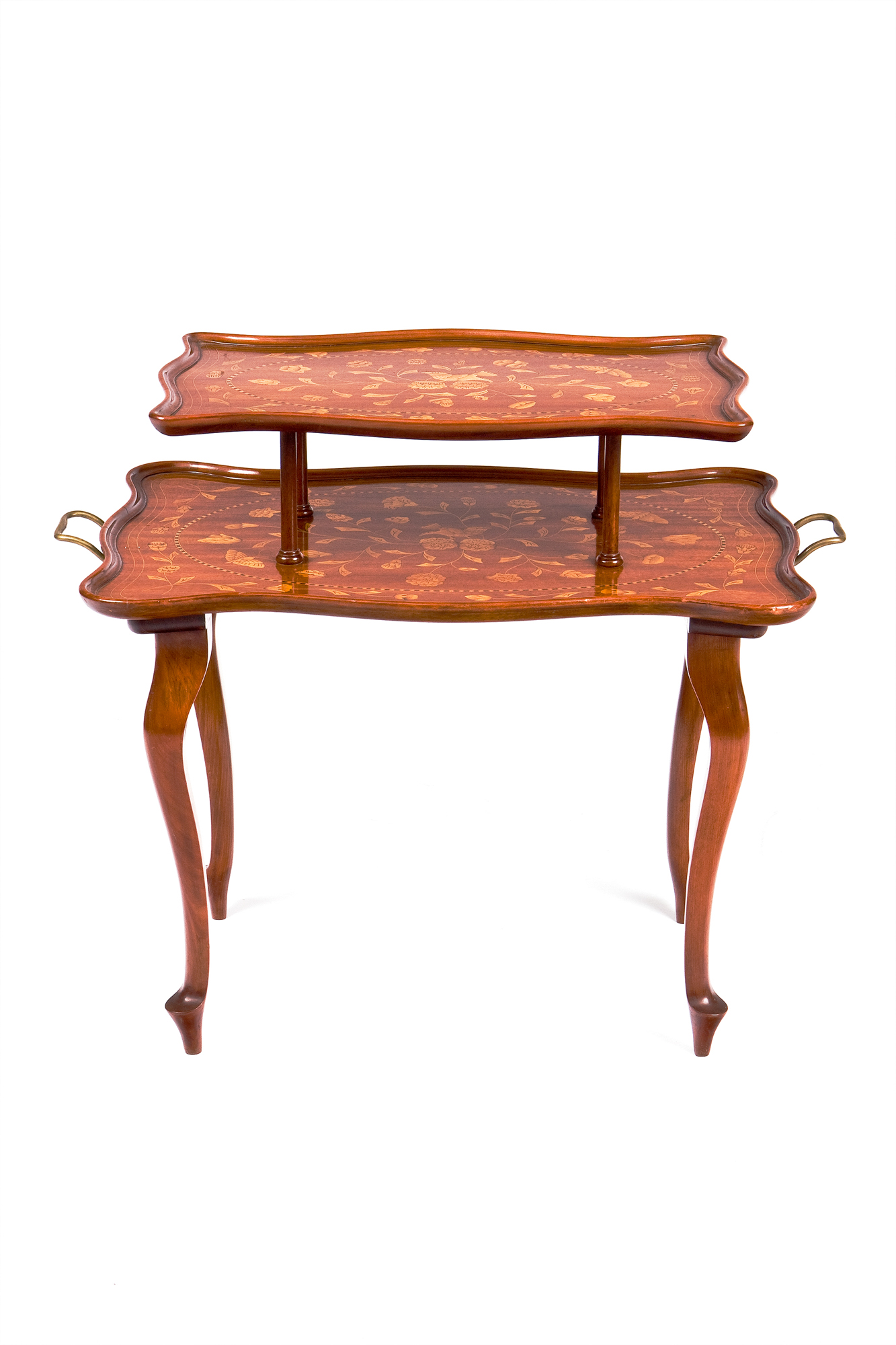 Lot image - English Marquetry Dumbwaiter with Brass Handles