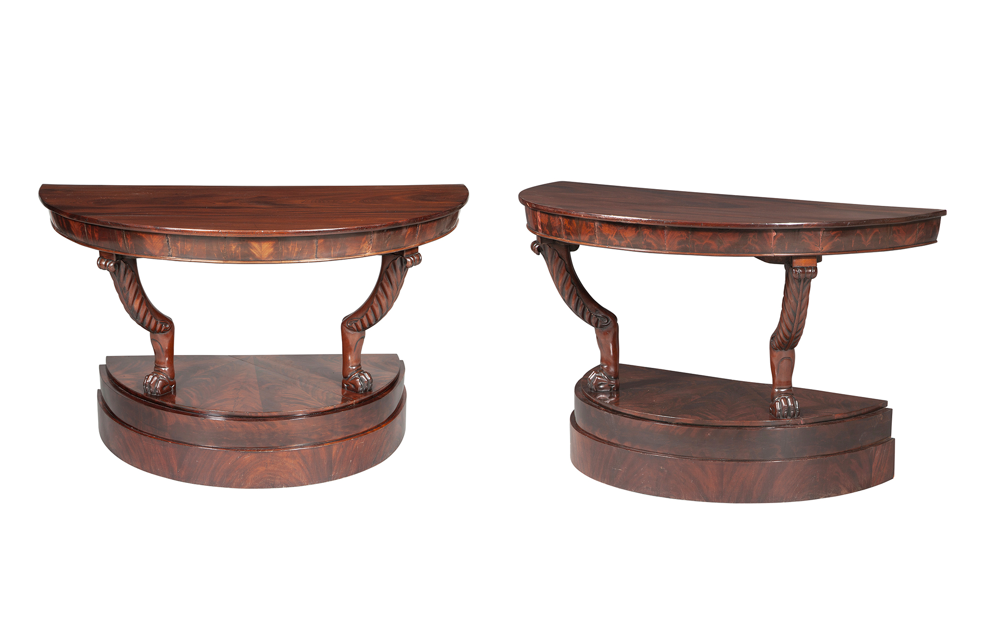 Lot image - Pair of Baltic Neoclassical Style Mahogany Consoles