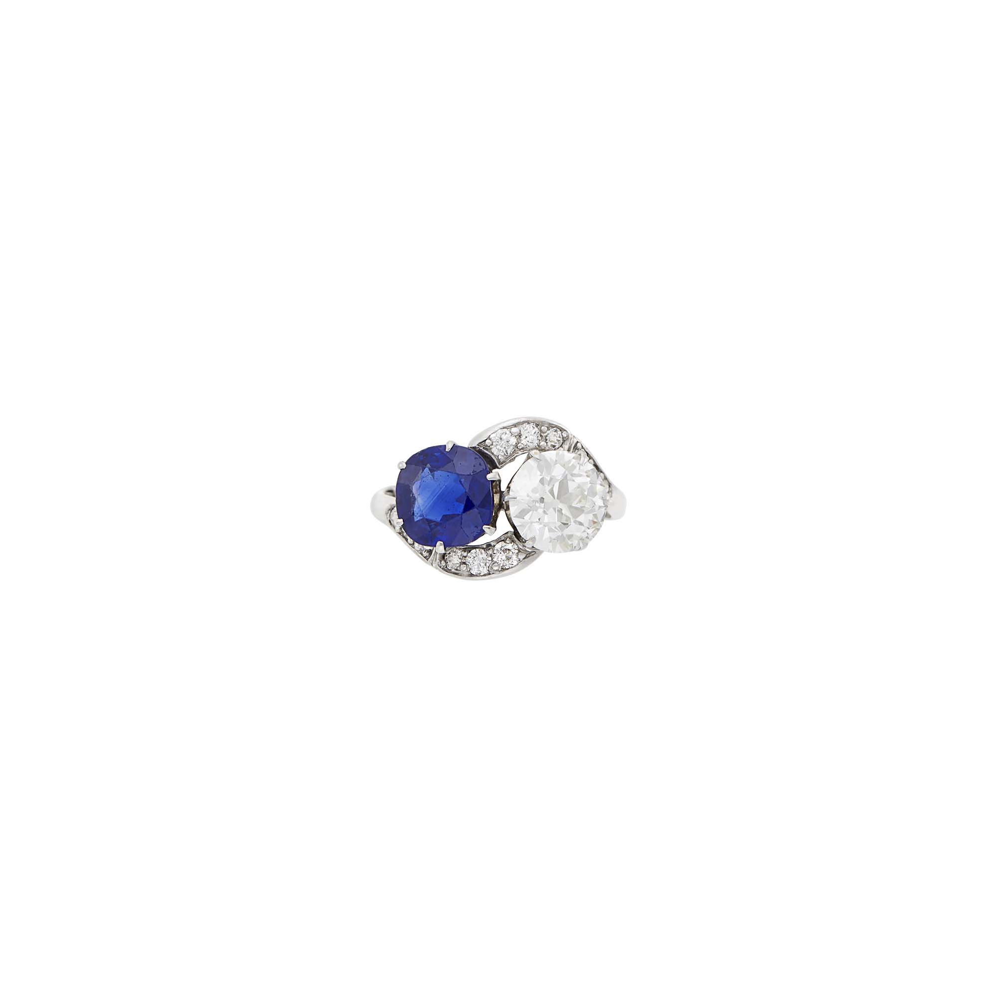 Lot image - White Gold, Diamond and Sapphire Bypass Ring
