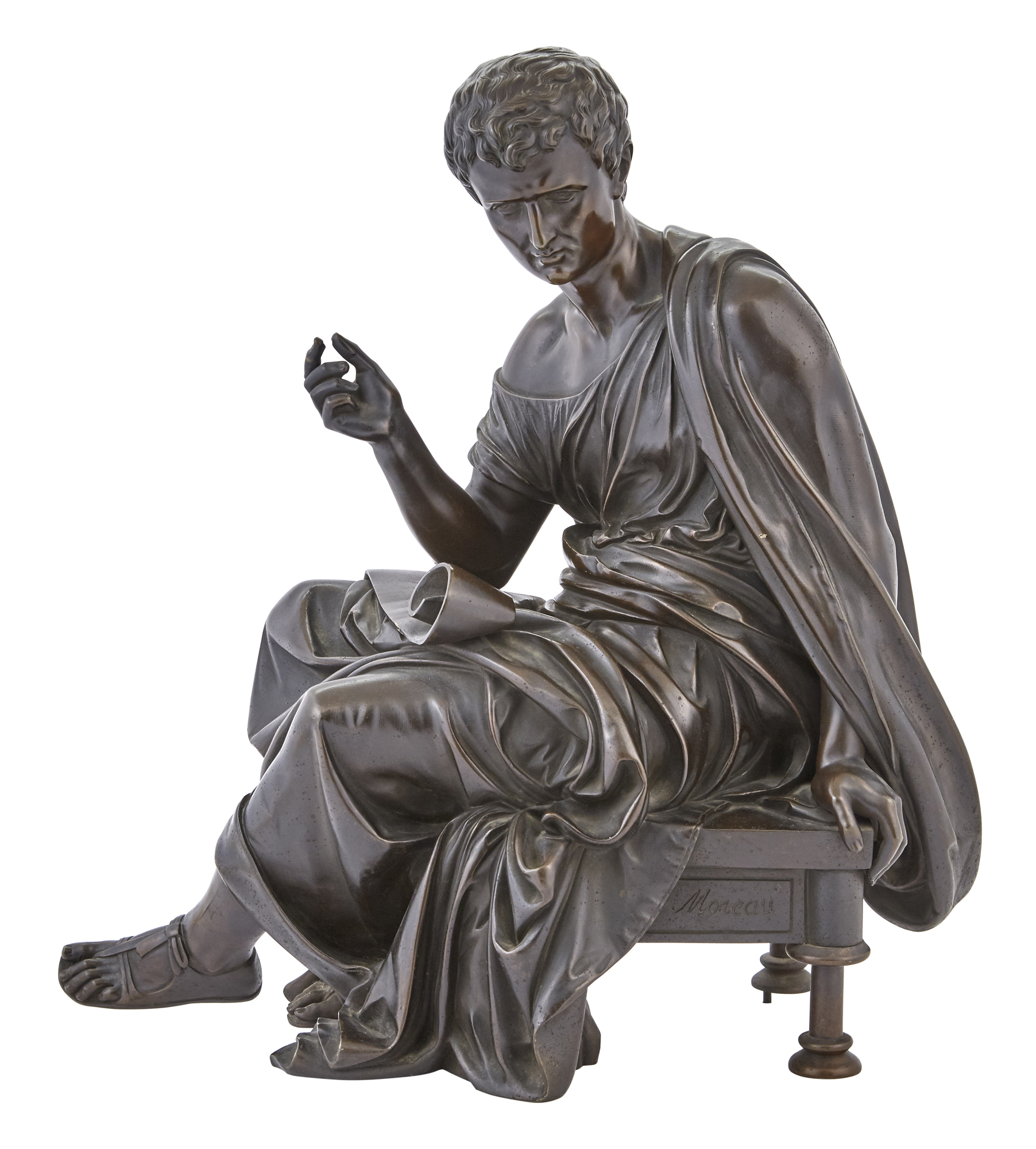 Lot image - French Patinated Bronze Seated Figure of the Roman Emperor Tiberius After the Antique