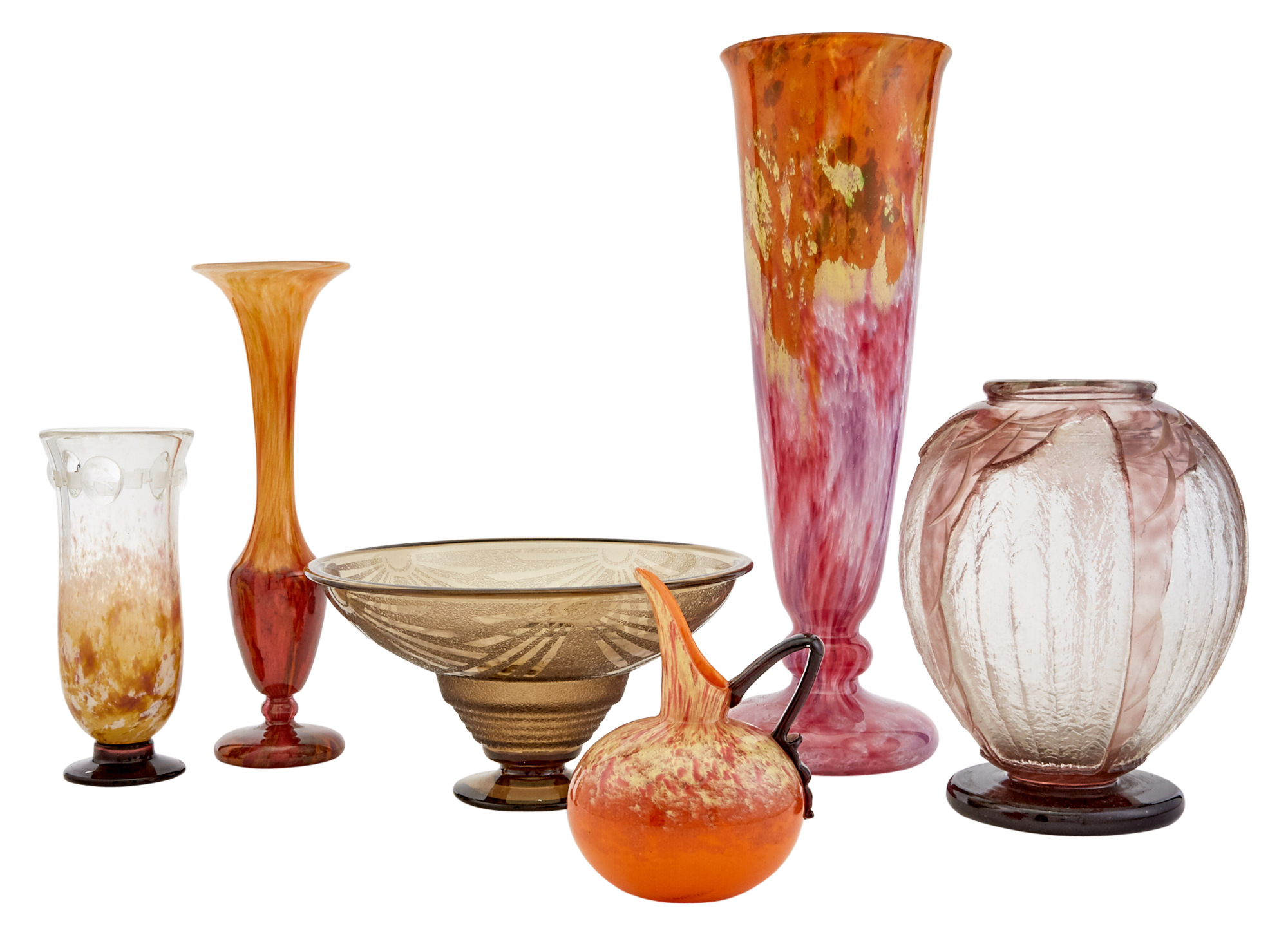 Lot image - Group of Six Schneider Art Deco Glass Articles