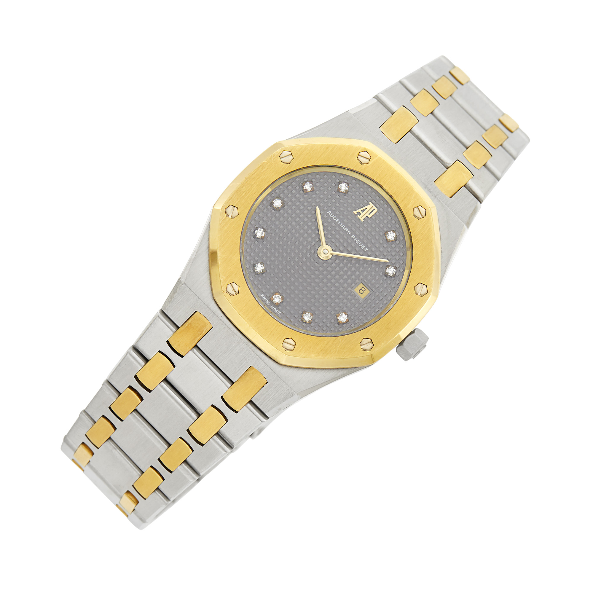 Lot image - Audemars Piguet Gentlemans Stainless Steel, Gold and Diamond Royal Oak Wristwatch, Ref. 66270