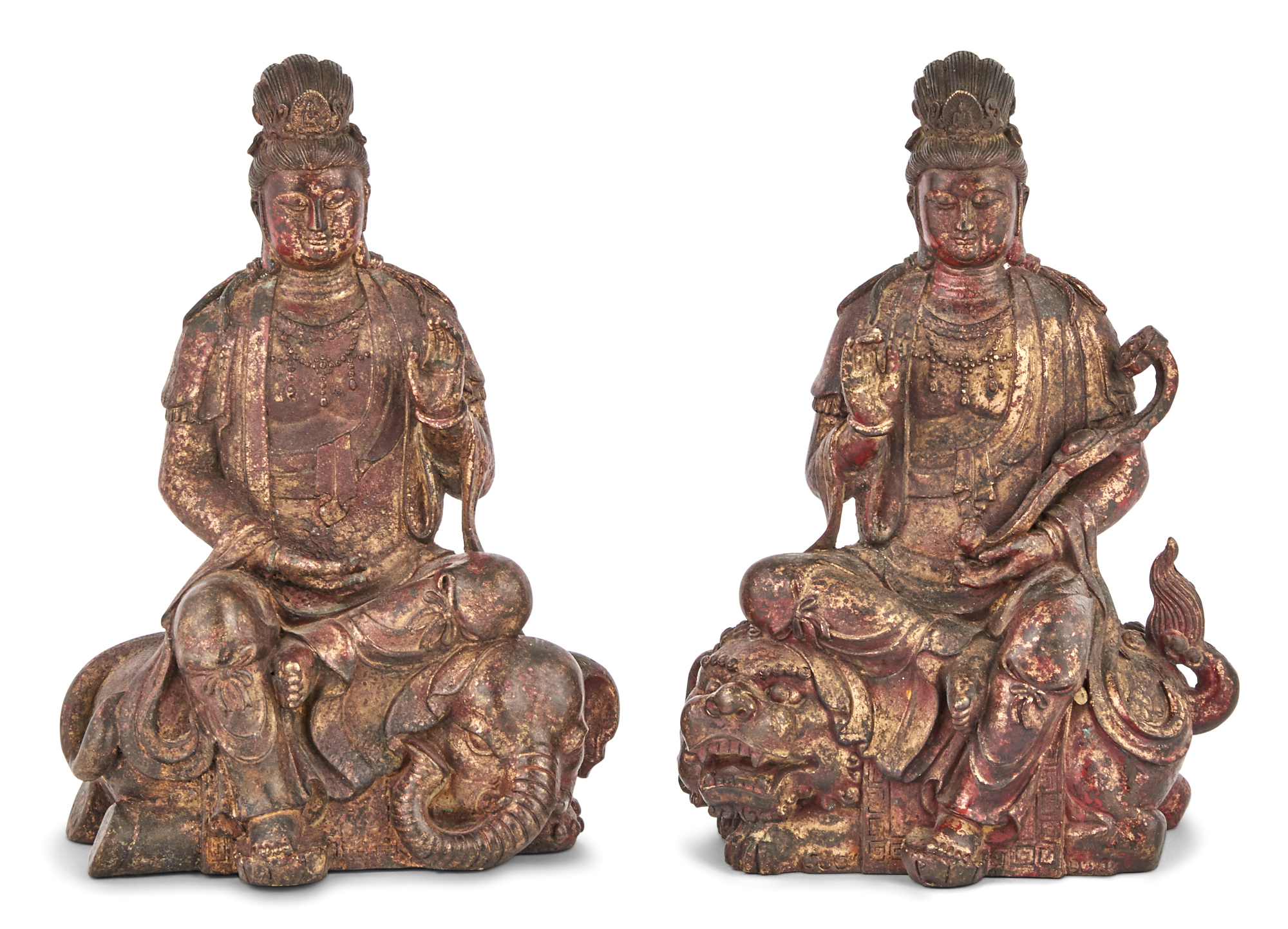 Lot image - A Pair of Chinese Gilt Lacquered Figures of Guanyin