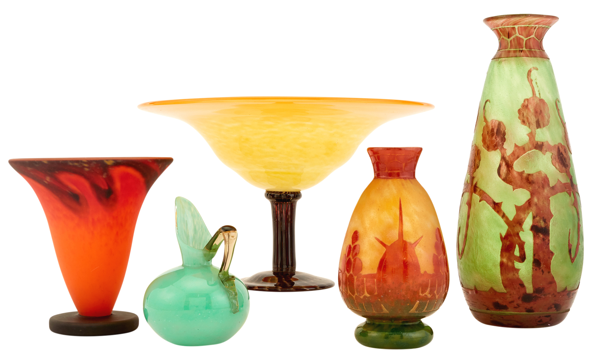 Lot image - Group of Five Schneider Art Deco Glass Articles