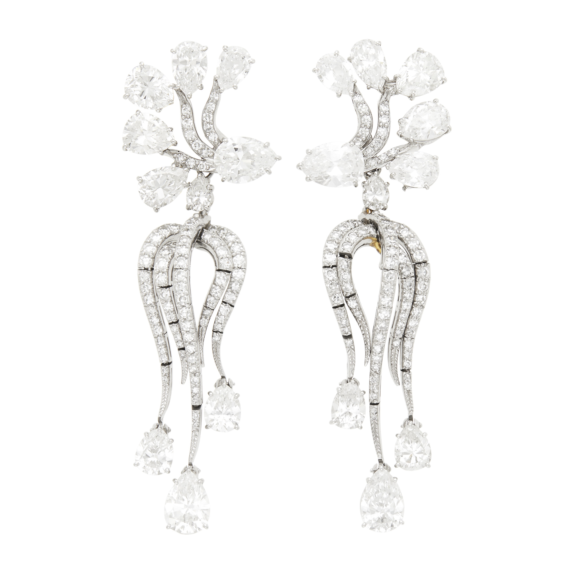 Lot image - Pair of Platinum and Diamond Pendant-Earrings