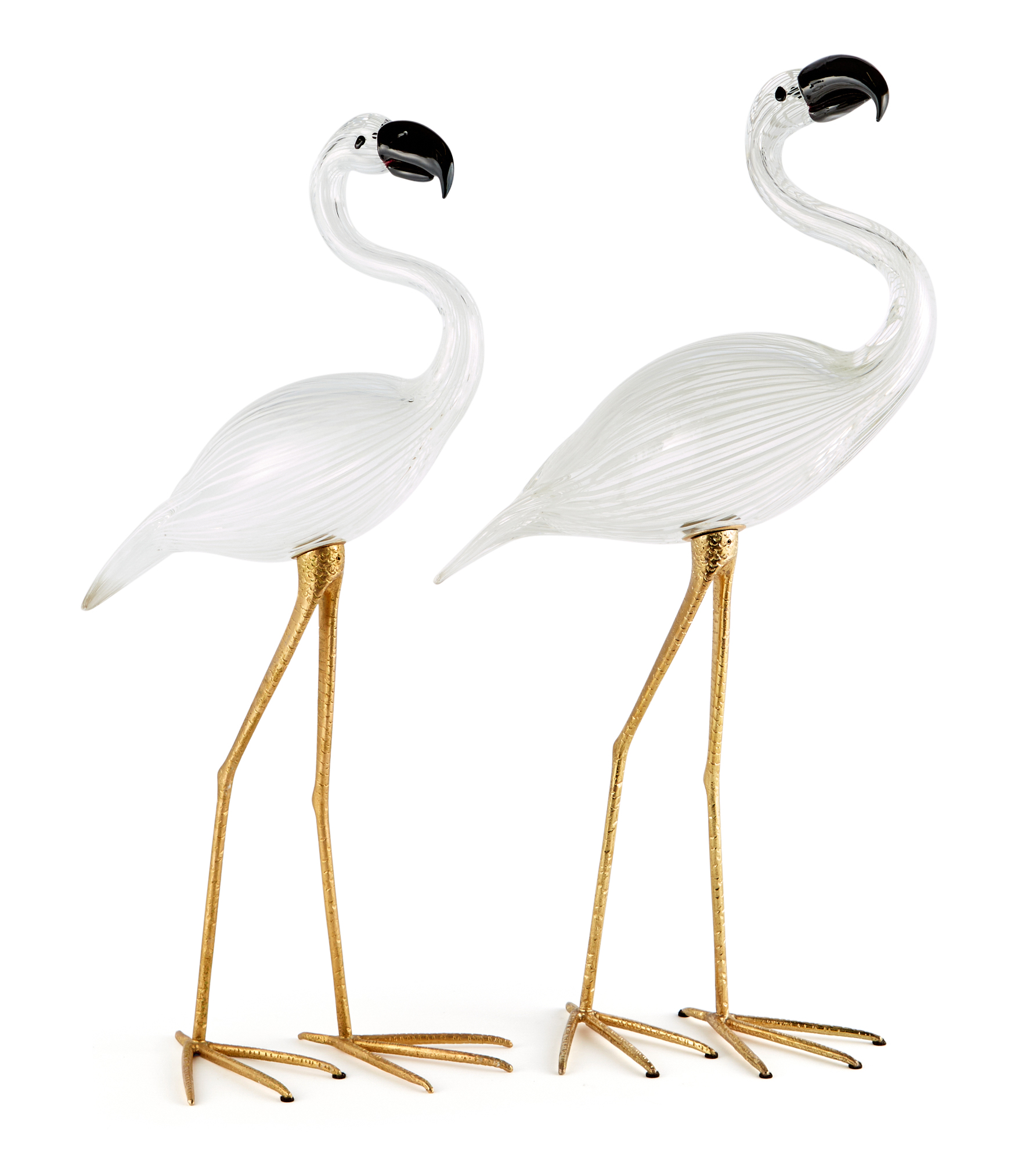 Lot image - Pair of Murano Glass and Gilt-Metal Figures of Flamingos