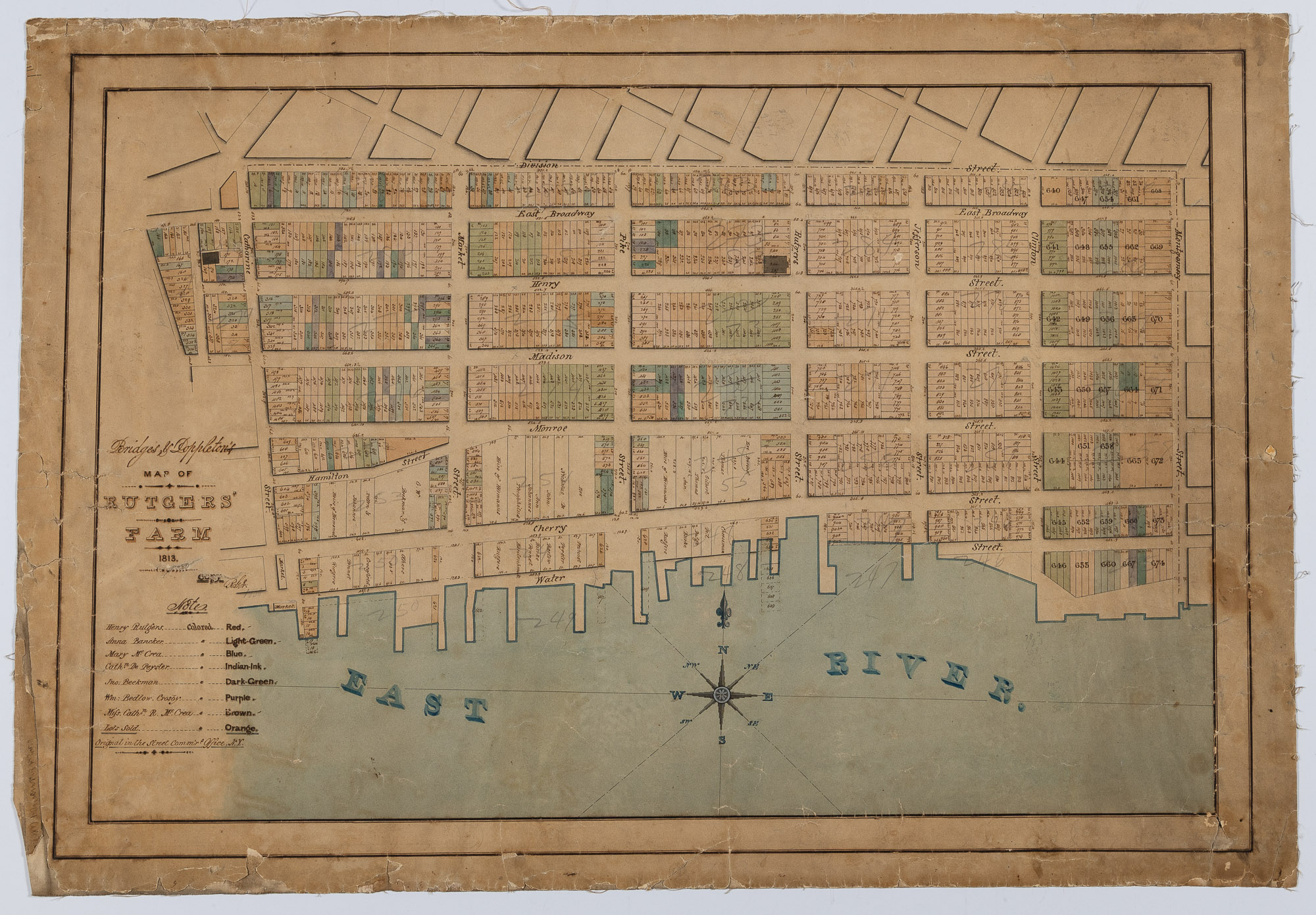 Lot image - [BRIDGES & POPPLETON]  Bridges & Poppletons Map of Rutgers Farm 1813.