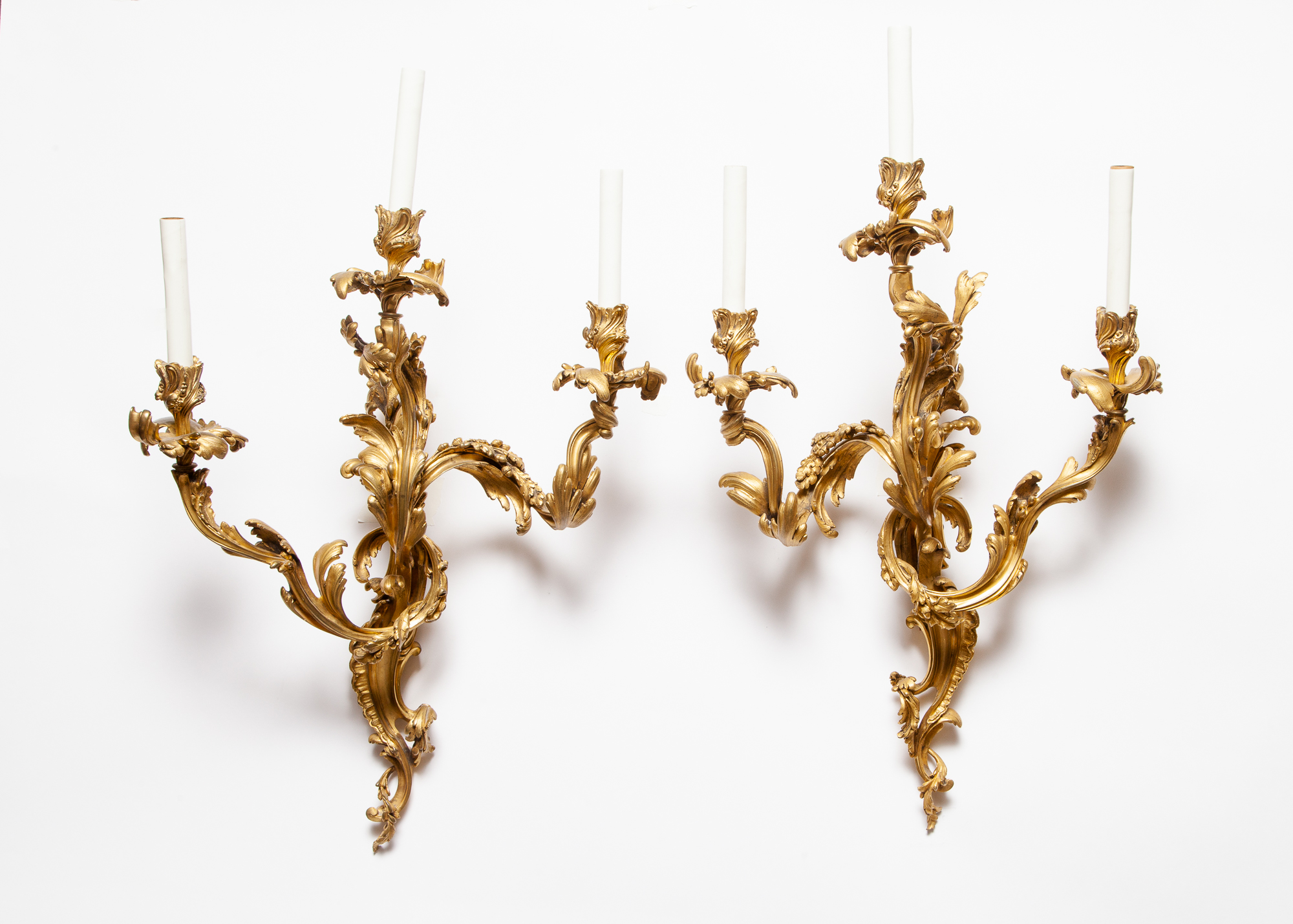 Lot image - Pair of Louis XV Style Gilt-Bronze Three-Light Sconces