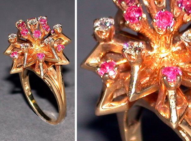 Lot image - Diamond and Ruby Cluster Ring