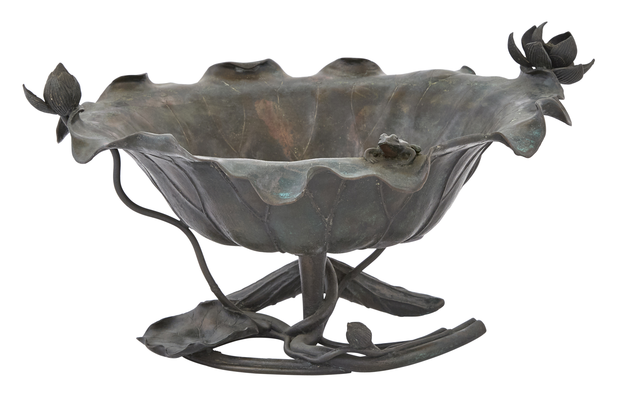 Lot image - Art Nouveau Style Green Patinated Copper Centerpiece Bowl