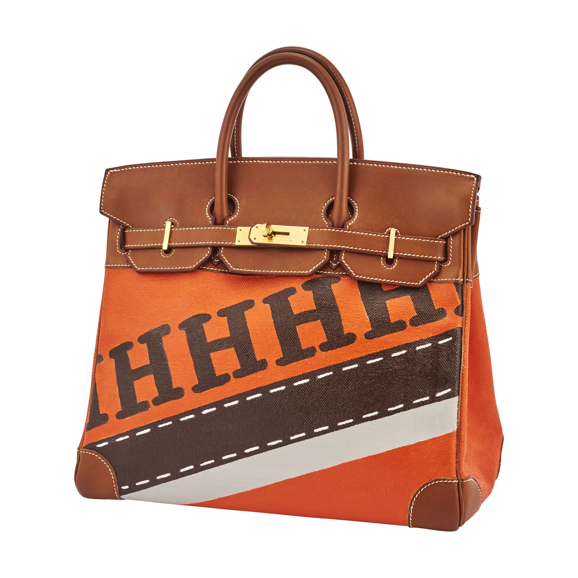 Lot image - Hermès Painted Barenia Leather and Canvas Birkin 32 Bag