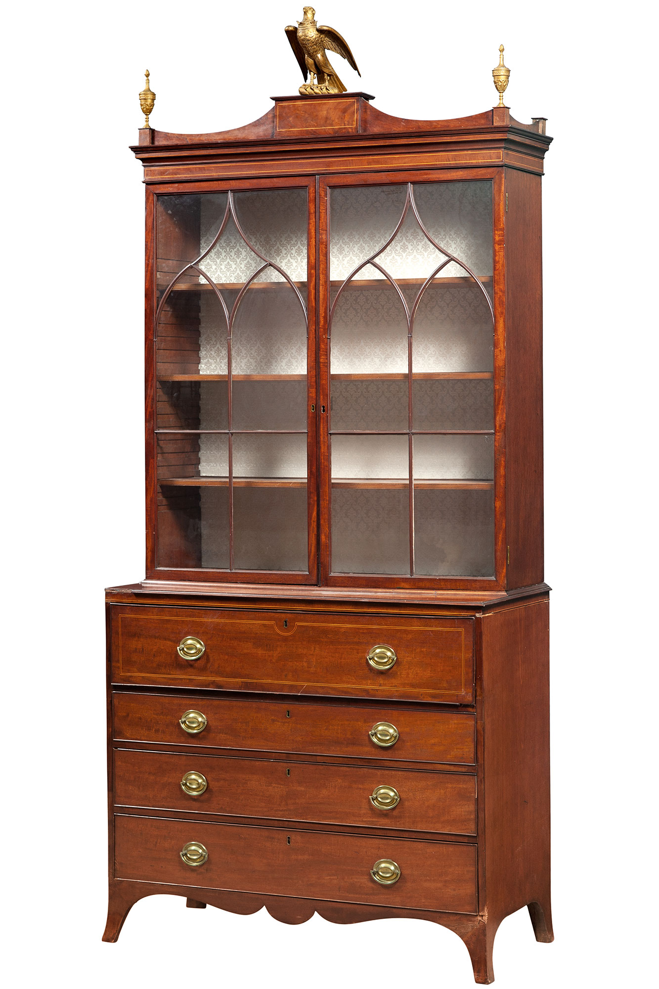 Lot image - George III Inlaid Mahogany Secretaire Bookcase