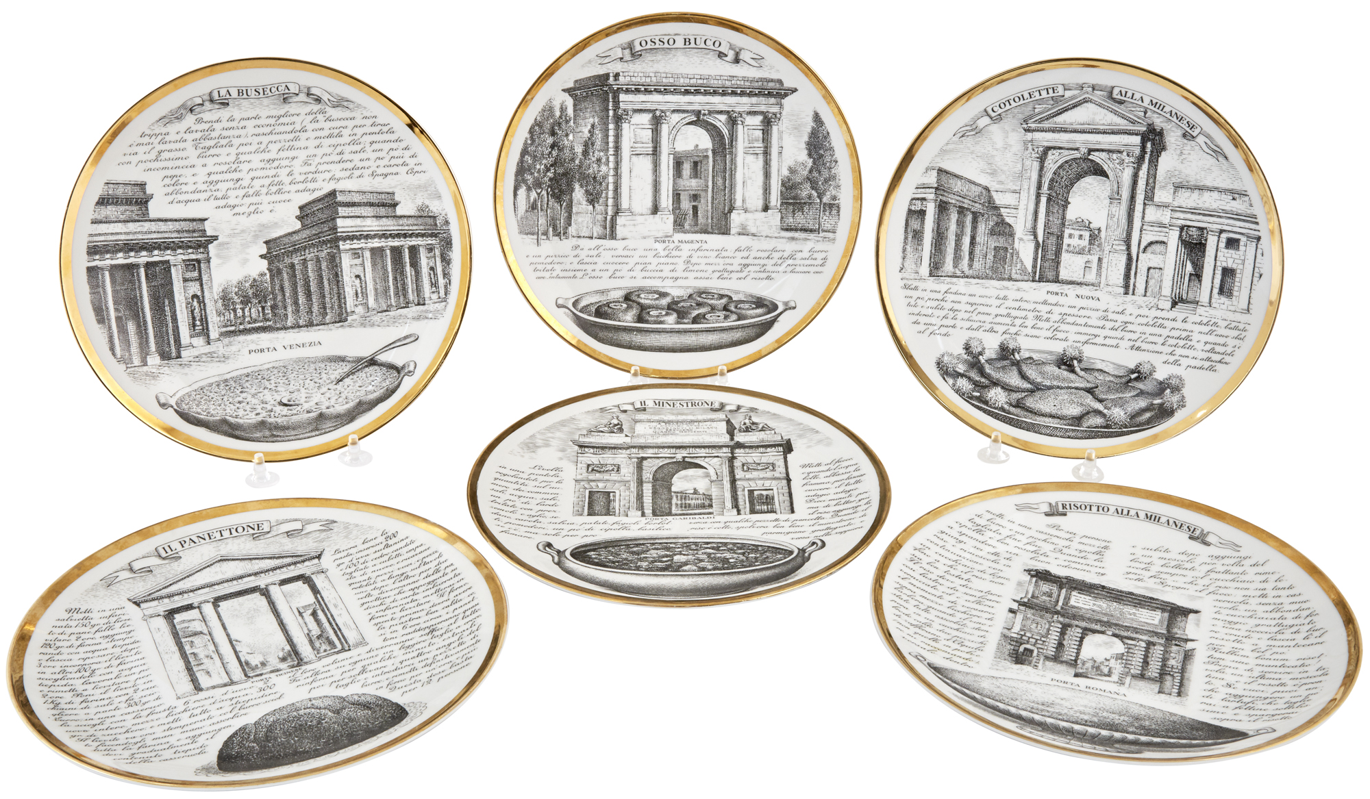 Lot image - Set of Six Piero Fornasetti Porcelain Plates