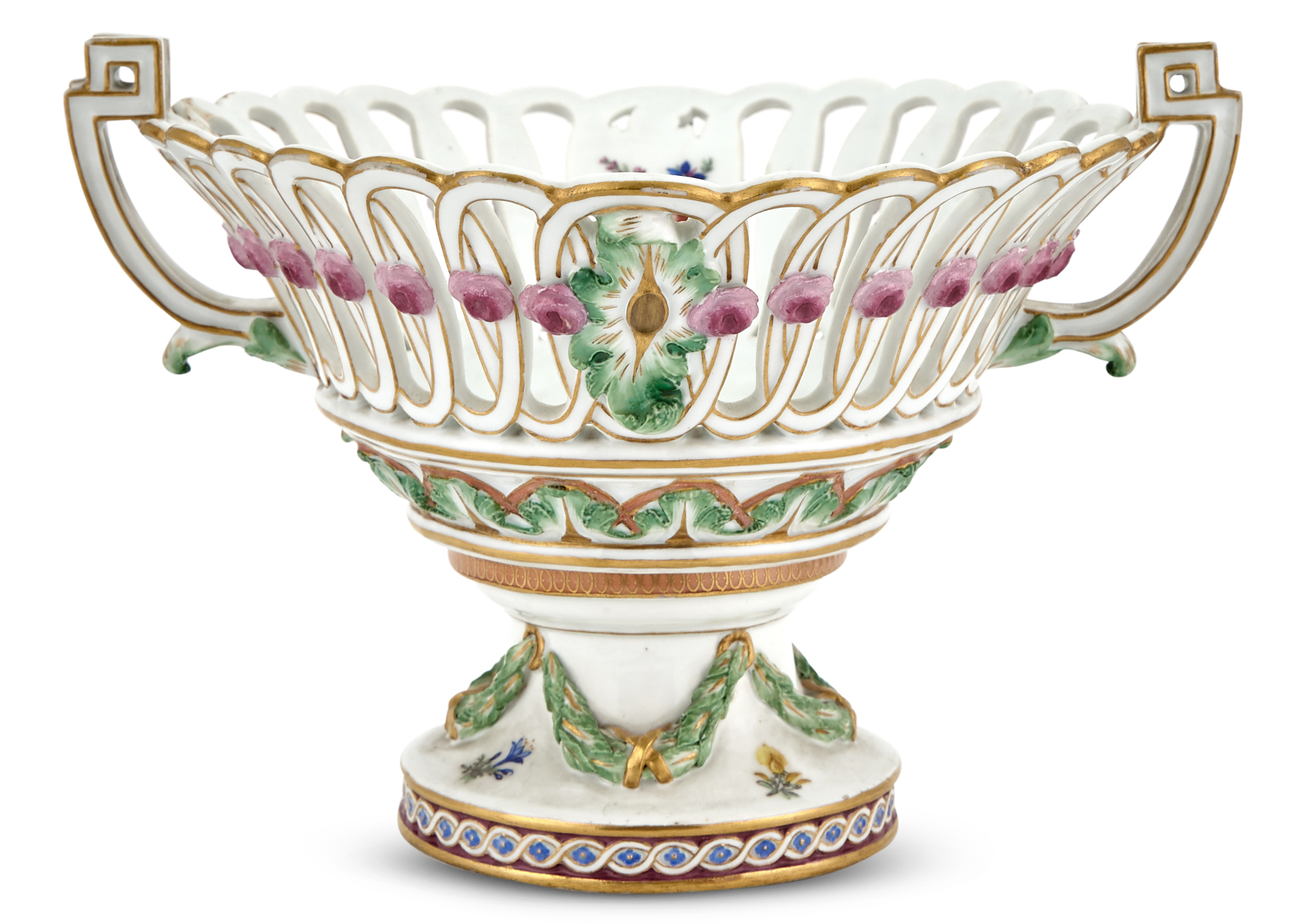 Lot image - Meissen (Marcolini) Porcelain Two-Handled Reticulated Centerbowl