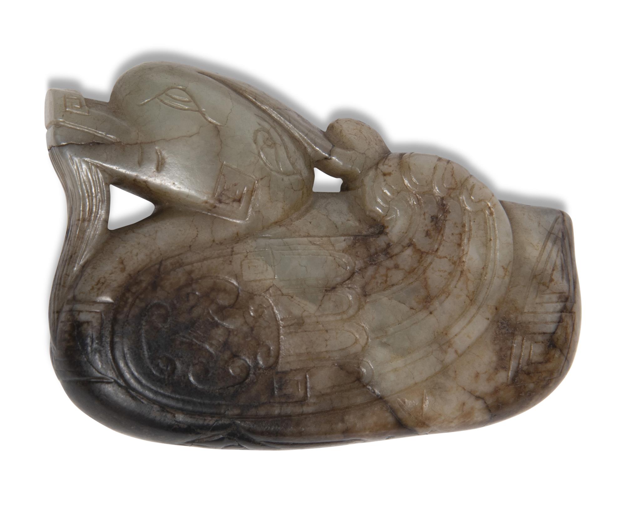 Lot image - A Chinese Mottled Jade Duck