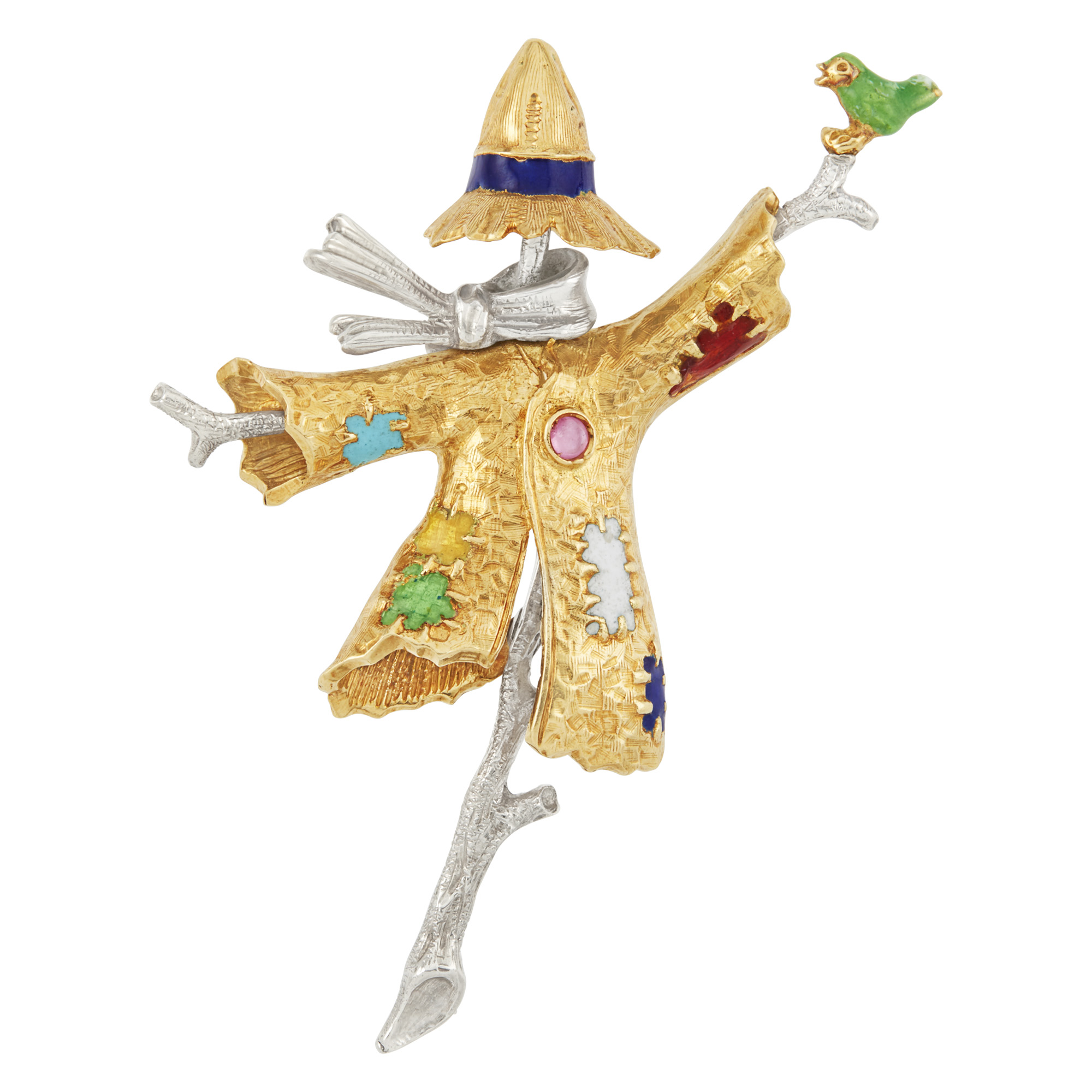 Lot image - Two-Color Gold and Enamel Articulated Scarecrow Brooch
