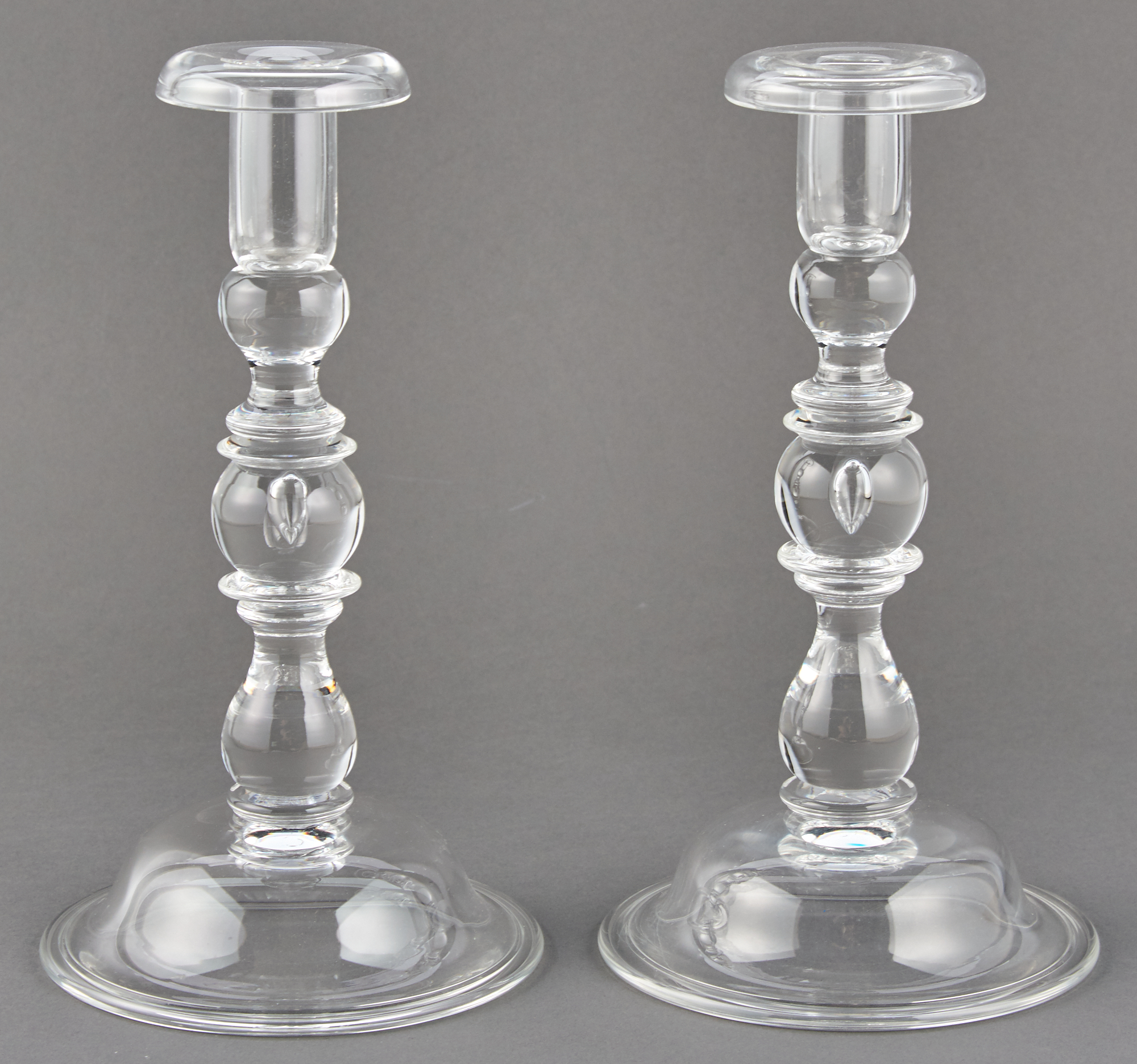 Lot image - Pair of Steuben Glass Baluster Candlesticks