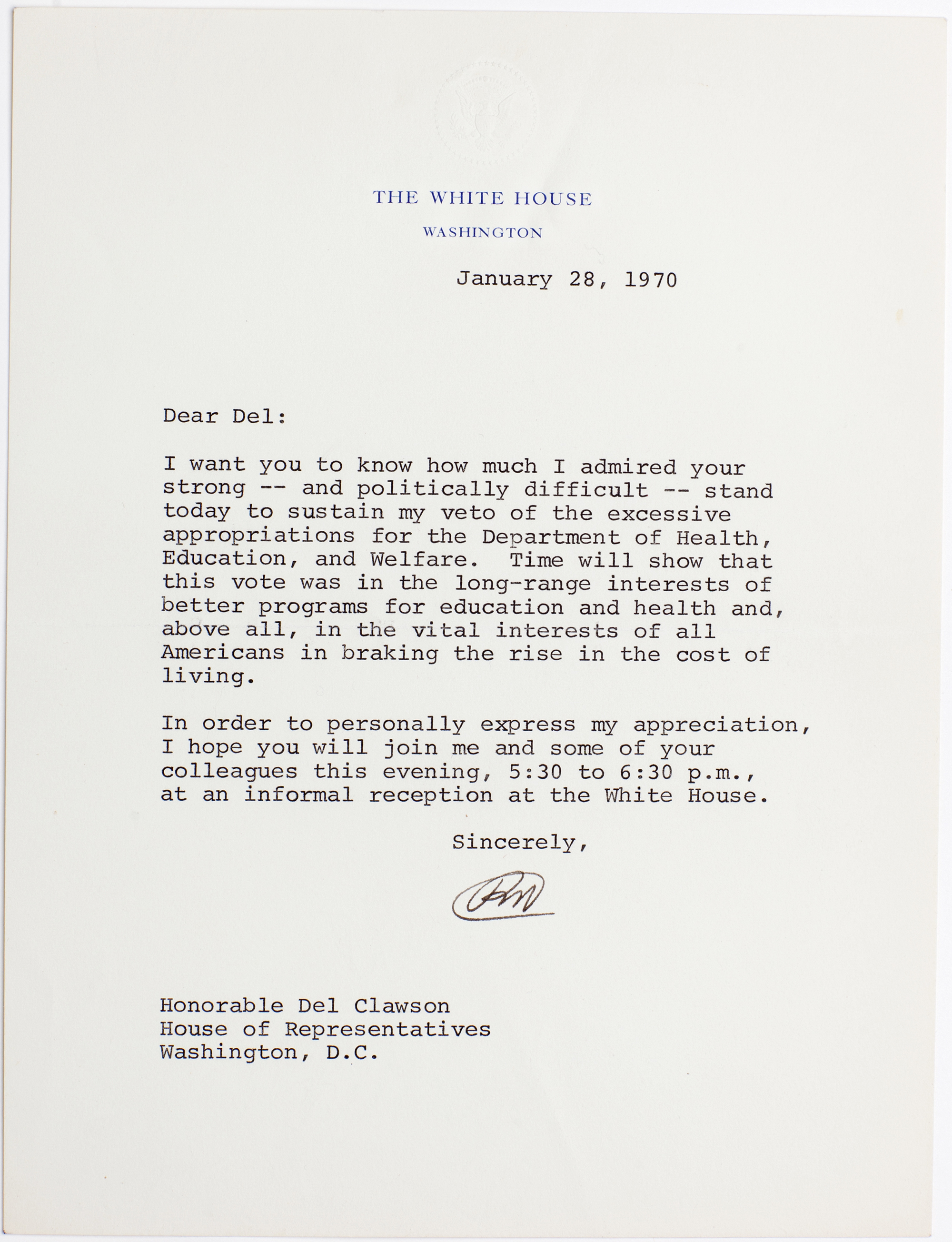 Lot image - NIXON, RICHARD  Typed letter initialed as President.