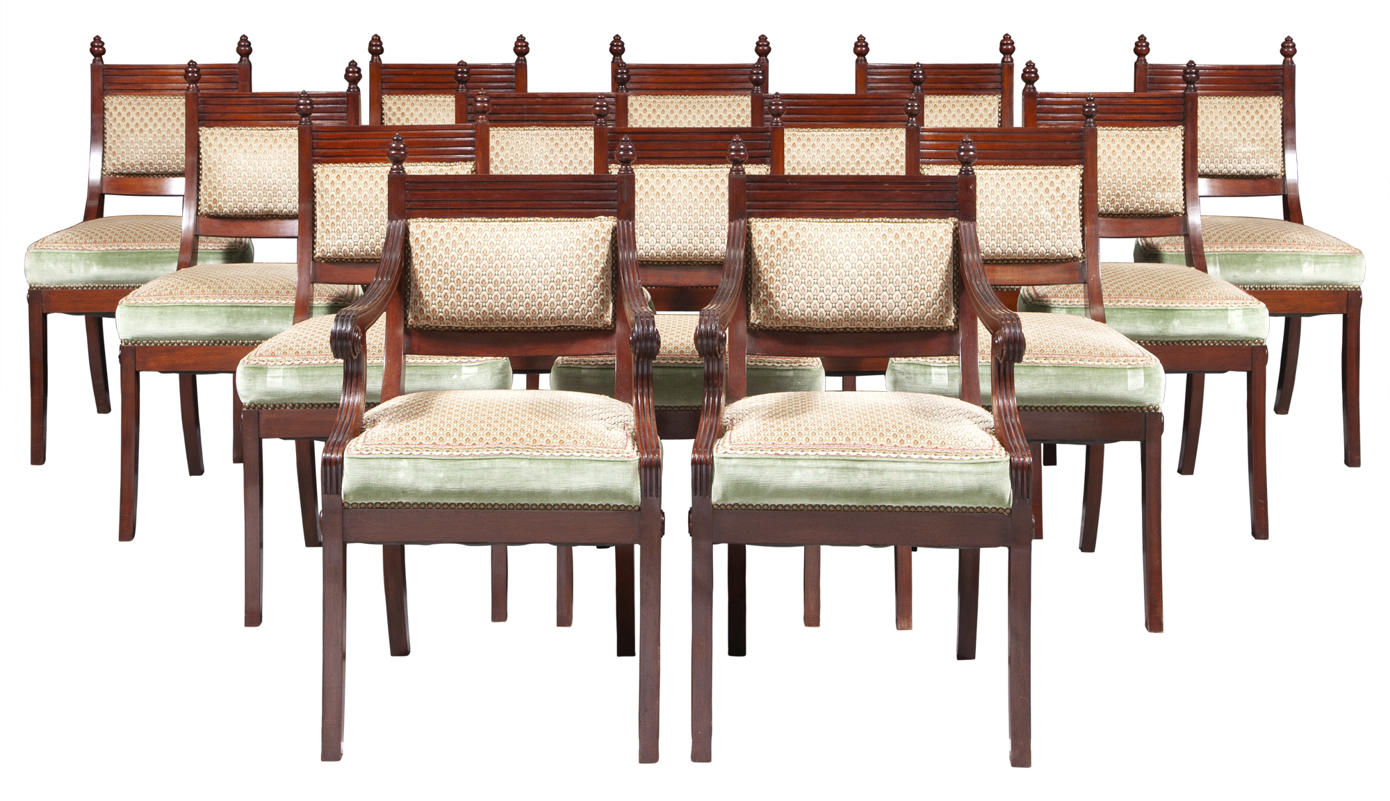 Lot image - Set of Fourteen Victorian Style Mahogany Dining Chairs