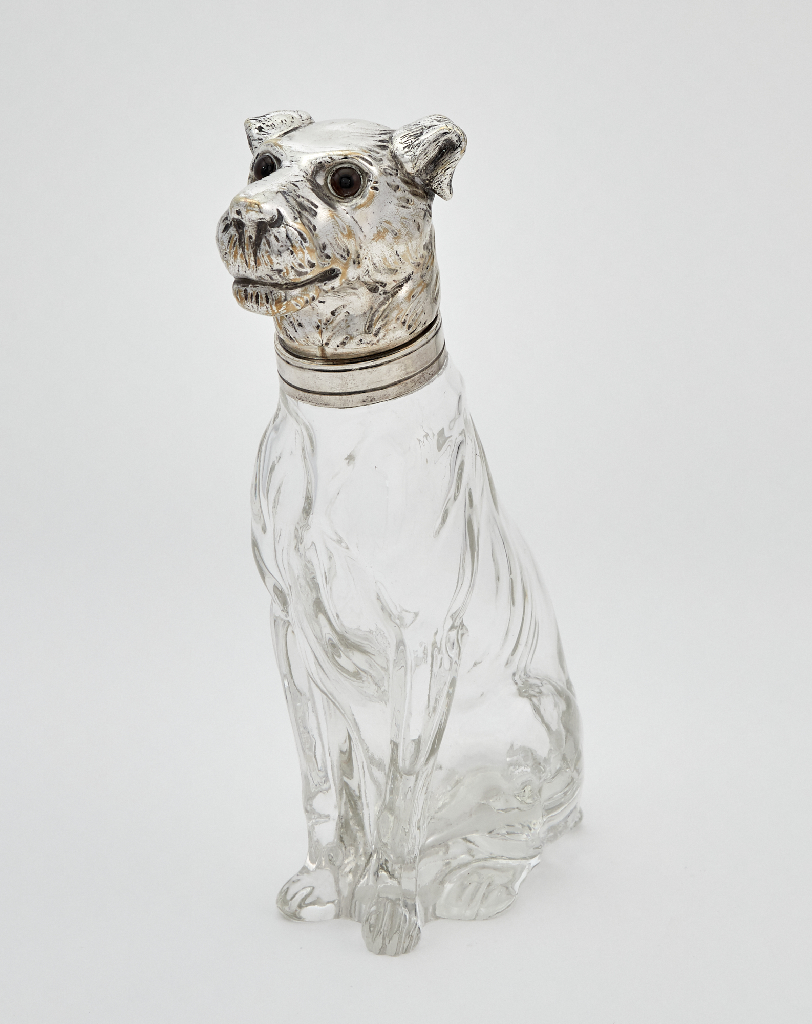 Lot image - Austrian Silver Plate and Glass Novelty Dog Form Decanter