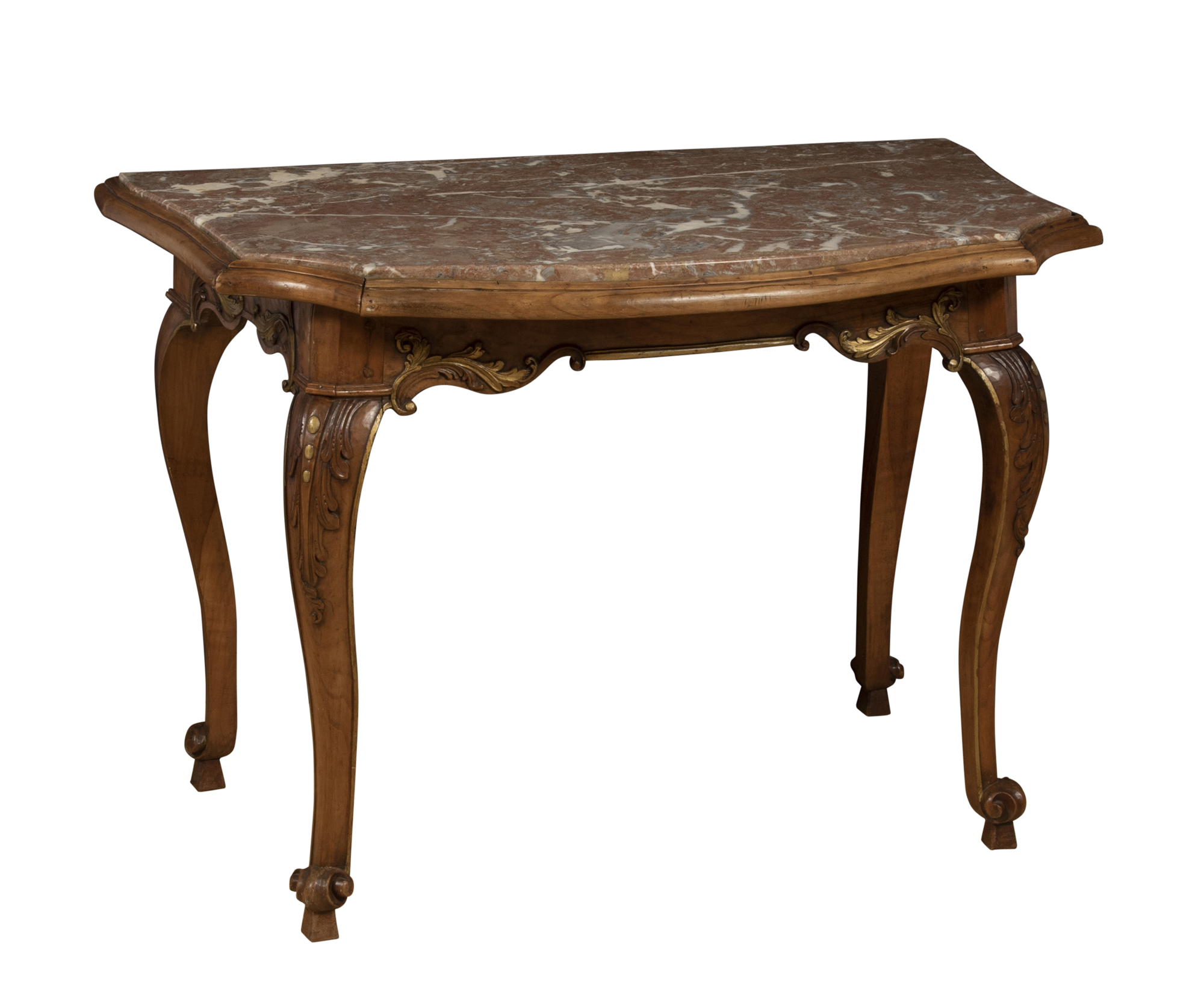 Lot image - Continental Rococo Parcel-Gilt Fruitwood Side Table with Marble Top