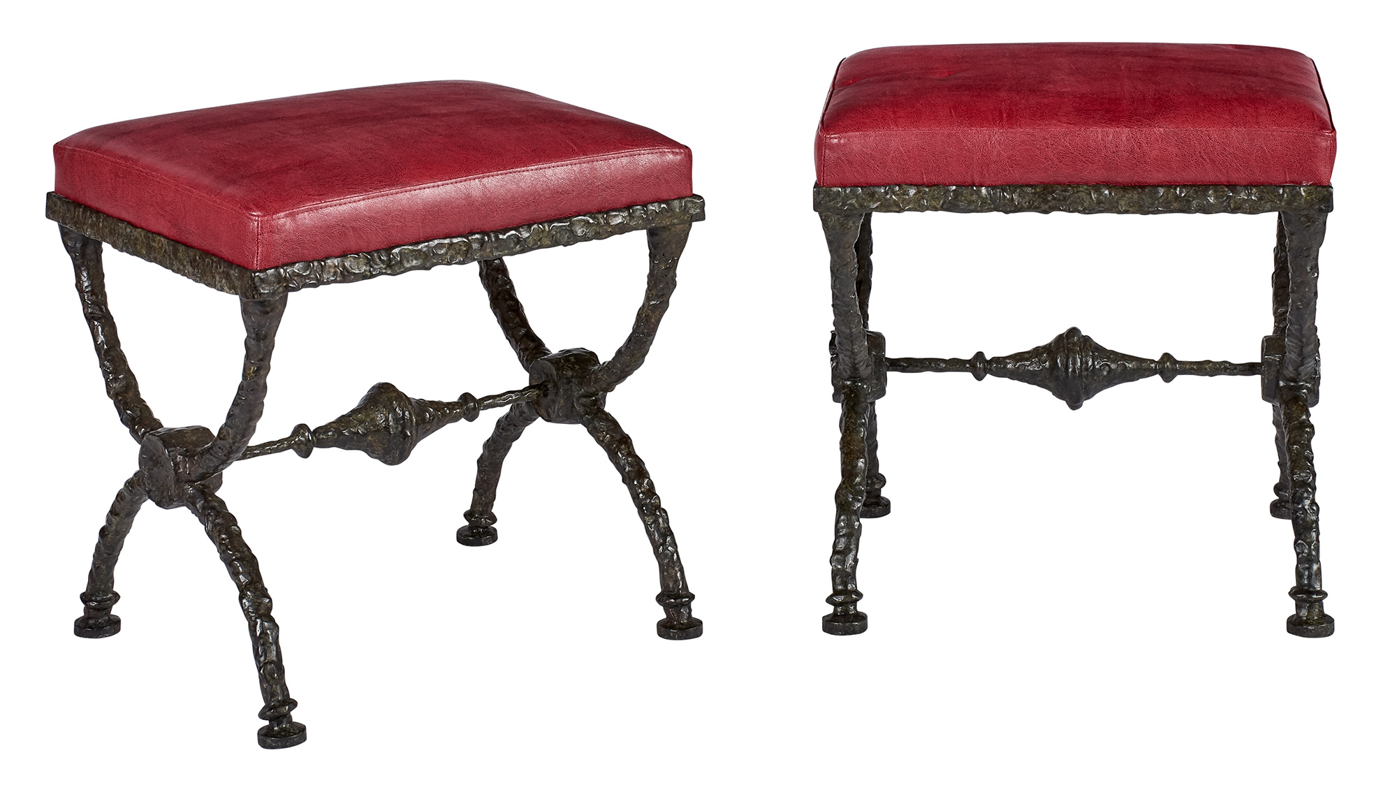Lot image - Pair of Diego Giacometti Bronze Tabourets en X