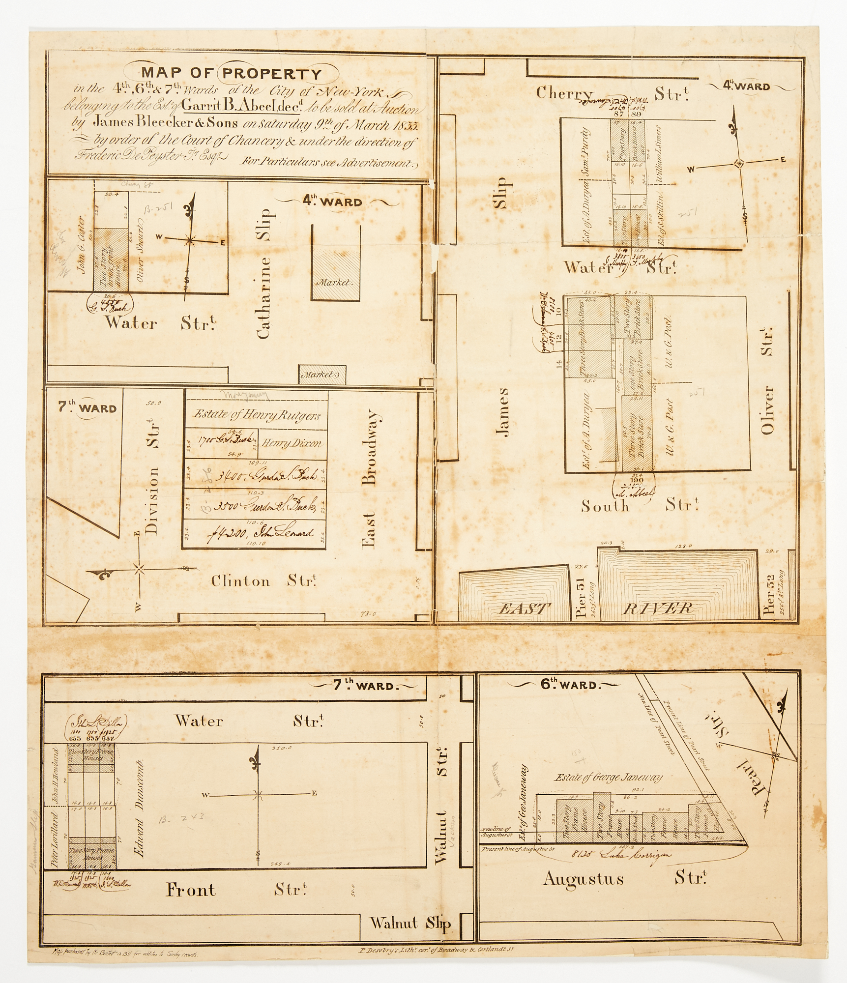 Lot image - [MAP - NEW YORK CITY PROPERTY AUCTION] JAMES BLEEKER & SONS. Map of Property in the 4th, 6th & 7th Wards of the City of New Yor...