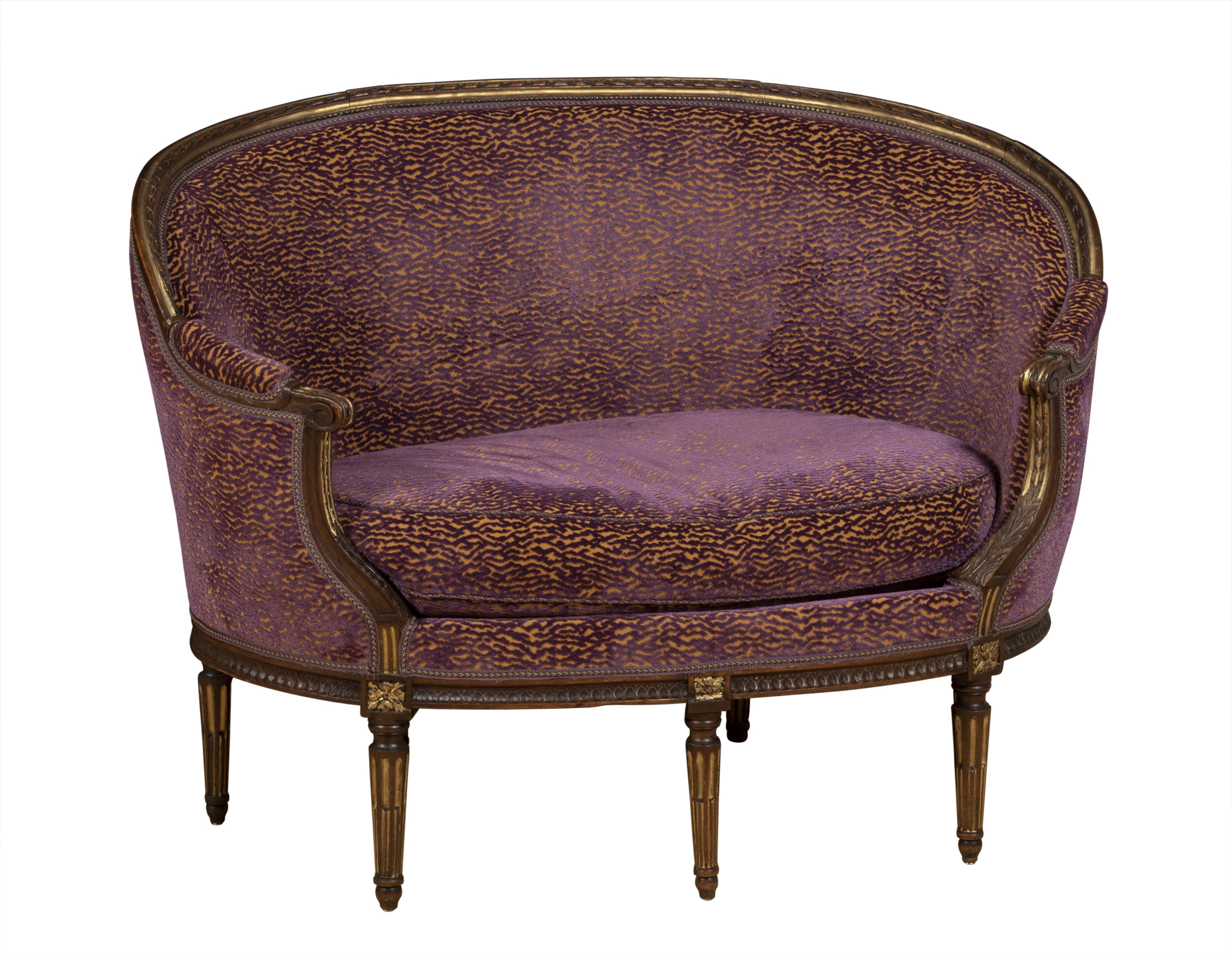 Lot image - Louis XVI Upholstered Walnut and Parcel-Gilt Canapé