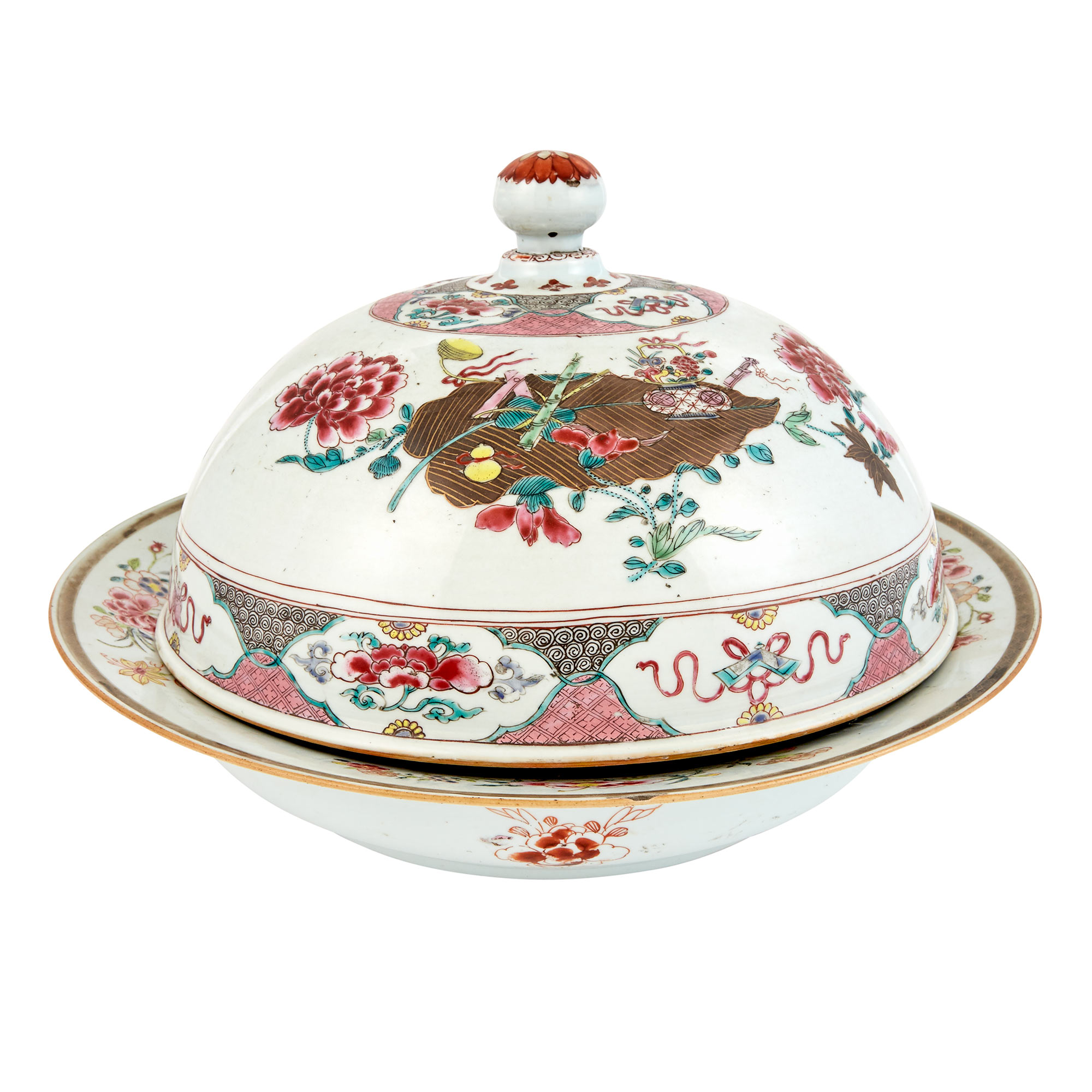 Lot image - Chinese Export Porcelain Famille Rose Dish and a Cover