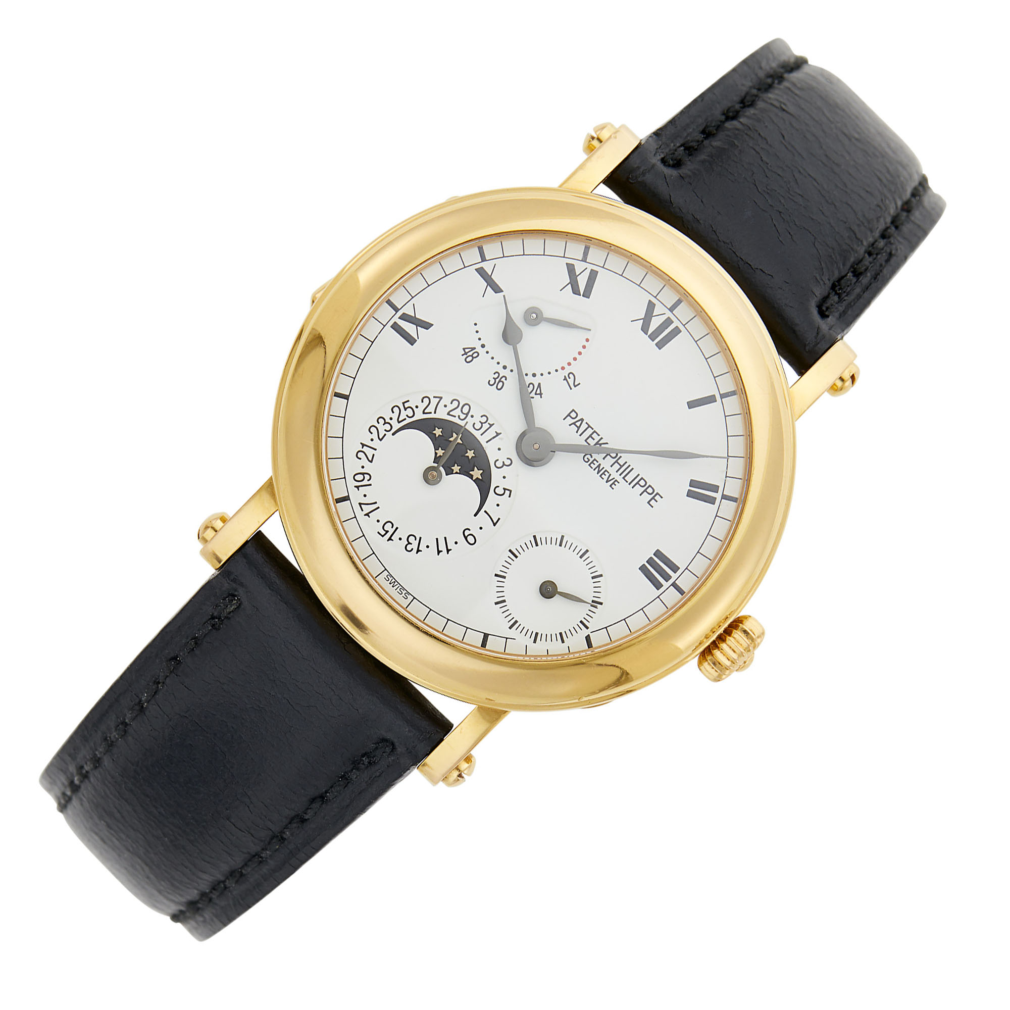 Lot image - Patek Philippe Gentlemans Gold Power Reserve Officers Case Back Wristwatch, Ref. 5054