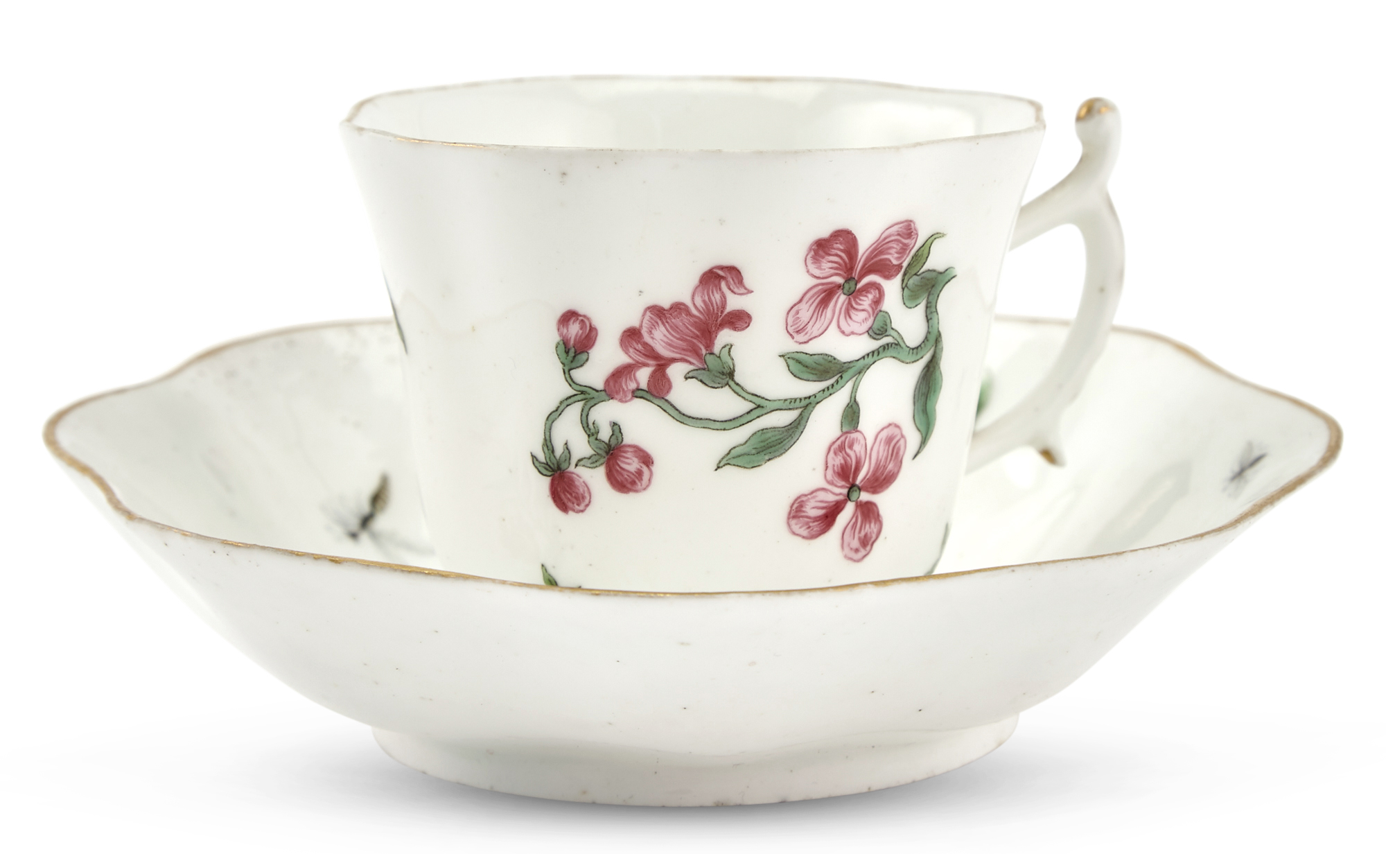 Lot image - Vincennes Porcelain Octagonal Cup and Saucer (Goblet Lizone et Soucoupe)